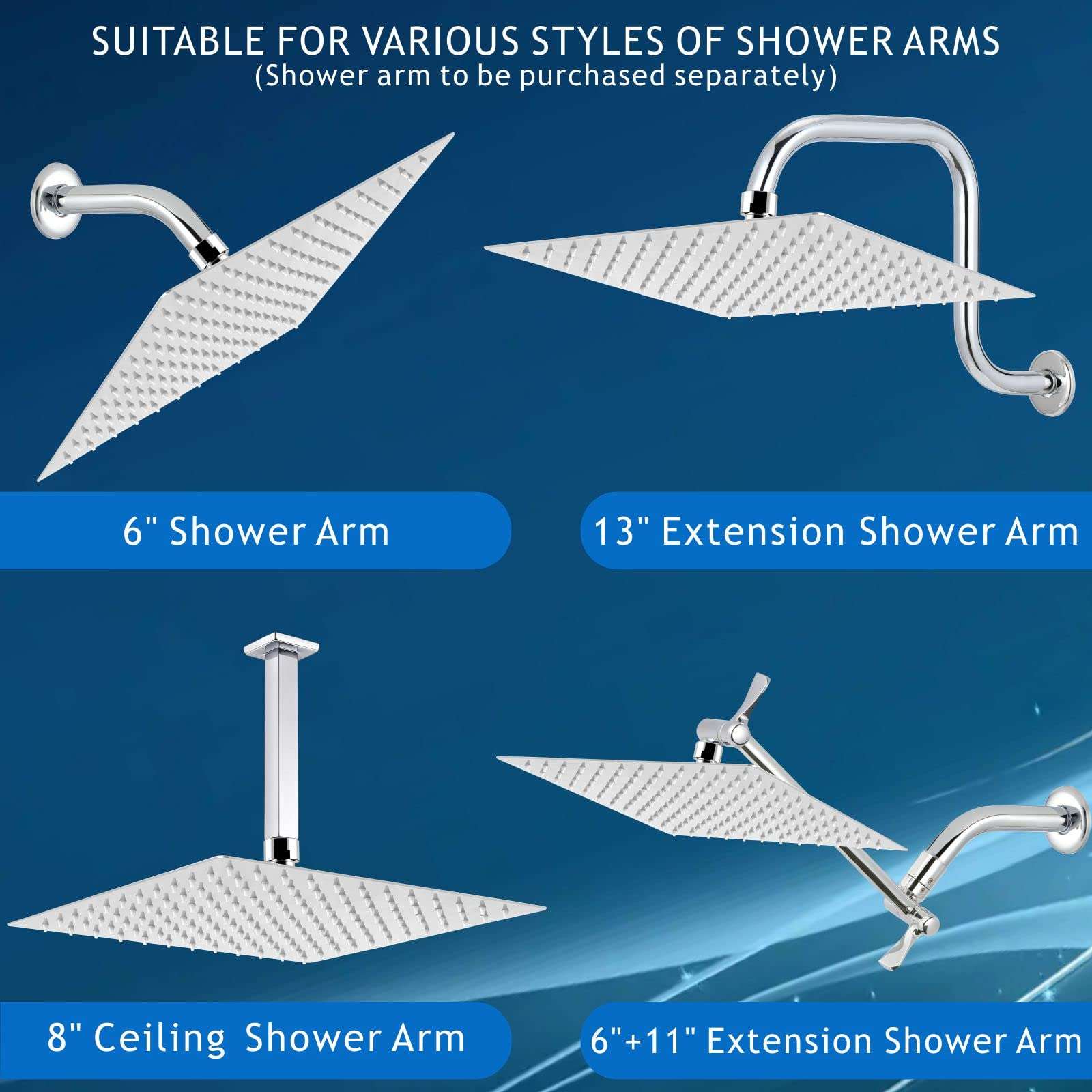 Voolan Rain Shower Head - High Flow Large Rainfall Shower Heads Made of Stainless Steel - Waterfall Bathroom Square Showerhead - Ceiling or Wall Mount (12" Chrome) - Image 9