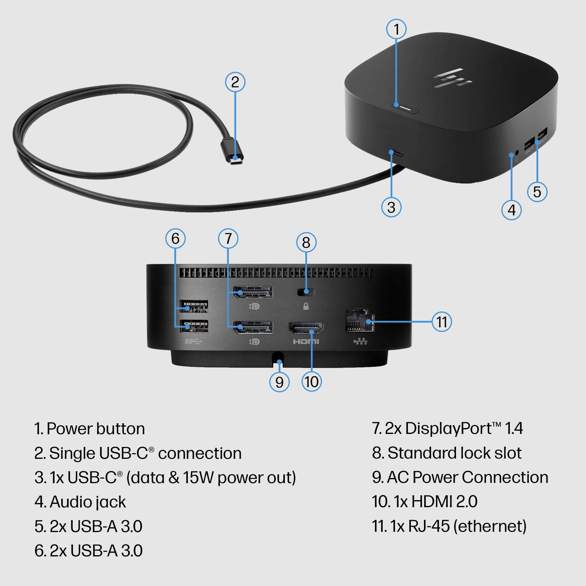 HP USB-C Dock G5-11-in-1 Adapter for Both USB-C and Thunderbolt-Enabled Laptops, PCs, & Notebooks - Single Cable for Charging, Networking, or Data Transfers - Great for Secure & Remote Management - Image 7