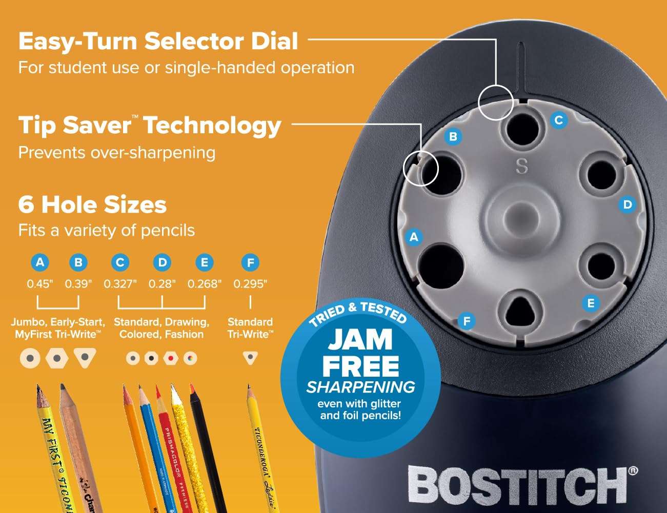 Bostitch Office QuietSharp 6 Electric Pencil Sharpener, Heavy Duty Classroom Sharpener, Size Selector with 6 Different Sizes, Perfect for Classroom and Homeschool Use, Black - Image 4