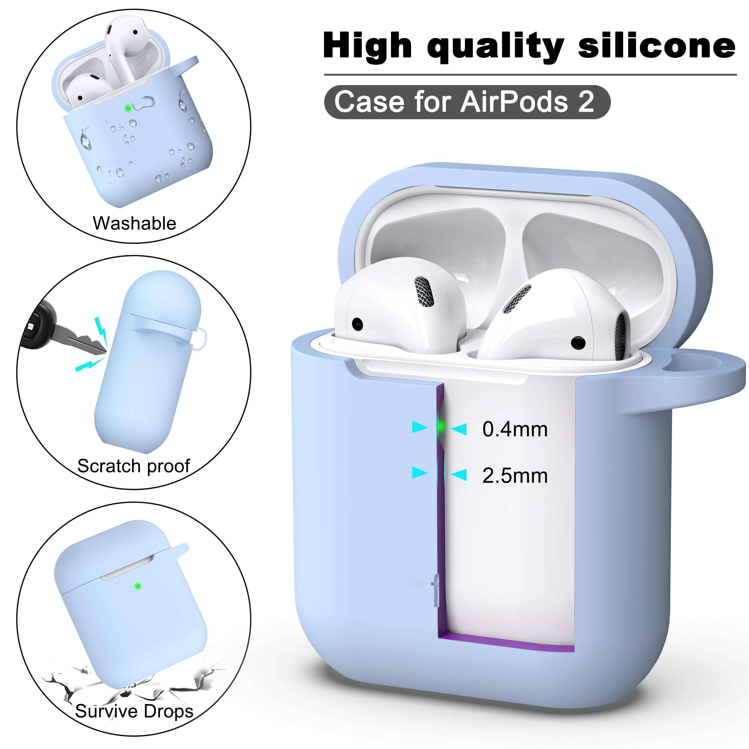 R-fun AirPods Case, Soft Silicone Protective Cover with Keychain | Sky Blue | Front LED Visible | Compatible with Apple AirPods 2nd/1st Generation | for Women Men - Image 6