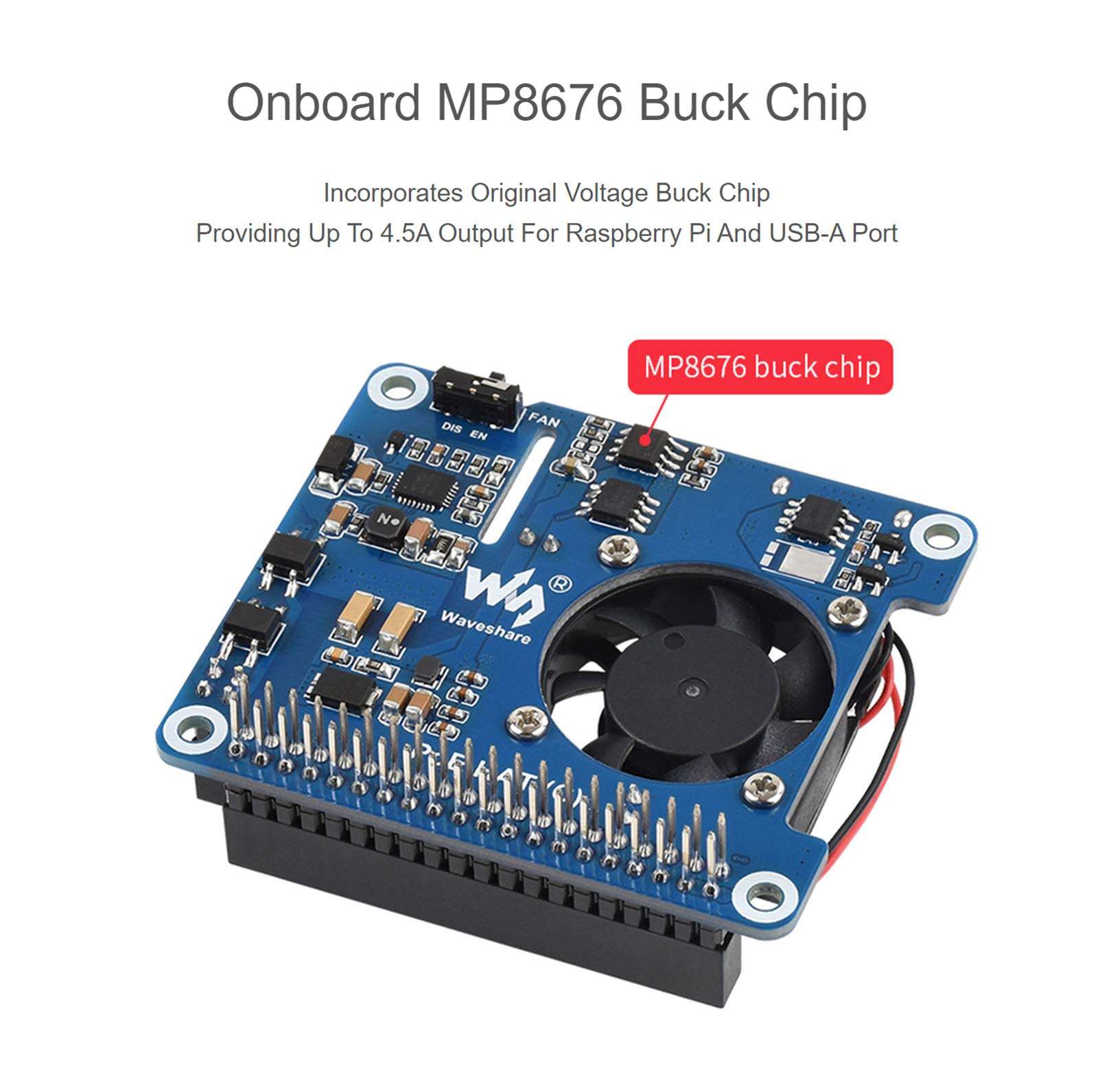 waveshare Power Over Ethernet (PoE) HAT for Raspberry Pi 4B/3B+, 802.3af/at PoE Network Standard, 5V USB-A&12V Header Outputs, PoE HAT Onboard Cooling Fan and MP8676 Buck Chip, Isolated - Image 7