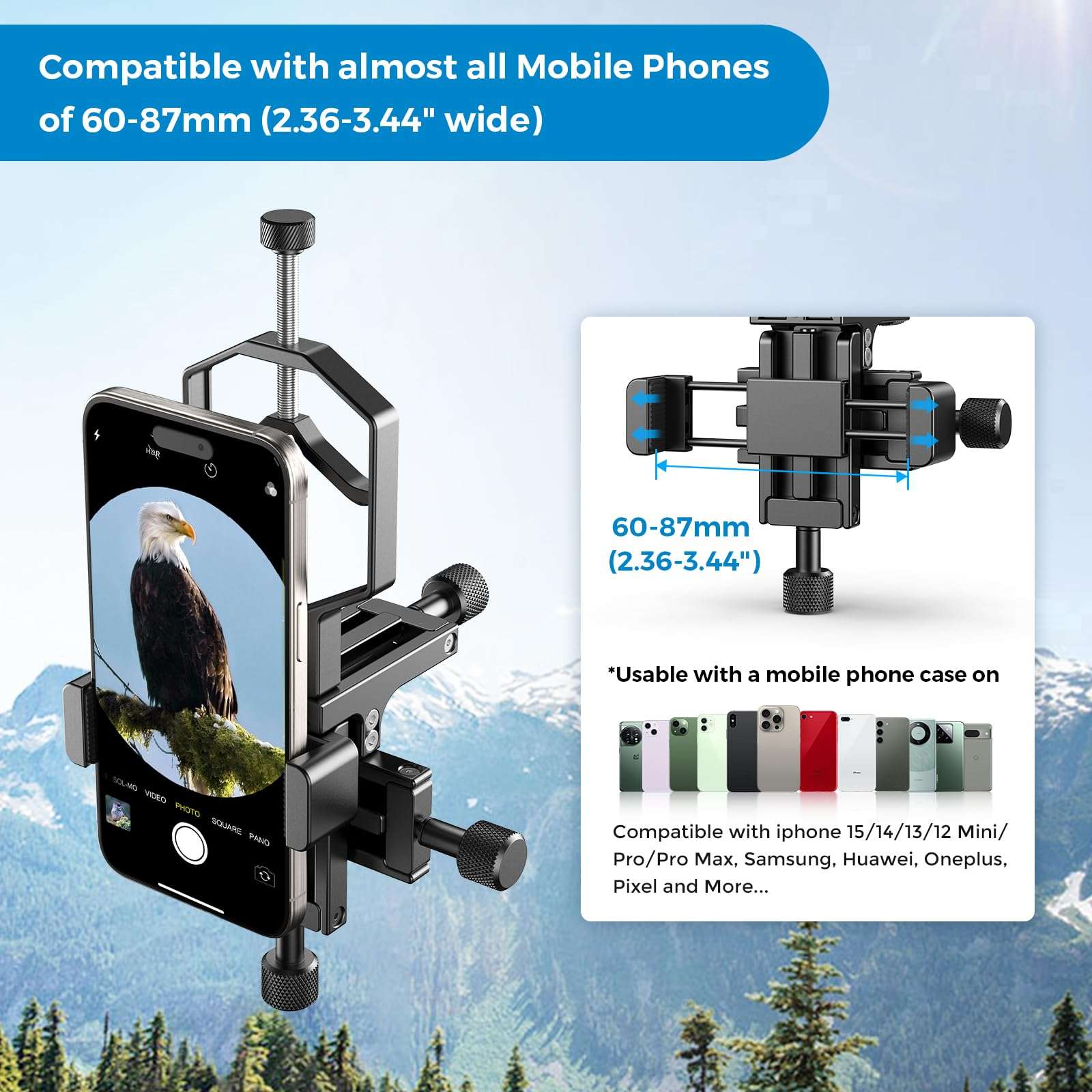APEXEL CNC Aluminum 3-Axis Telescope Phone Adapter, XYZ-Axis High-Precision Photo Adapter Fits All Smartphone, Phone Mount for Binocular, Monocular, Microscope, Spotting Scope. (with Shutter Remote) - Image 5