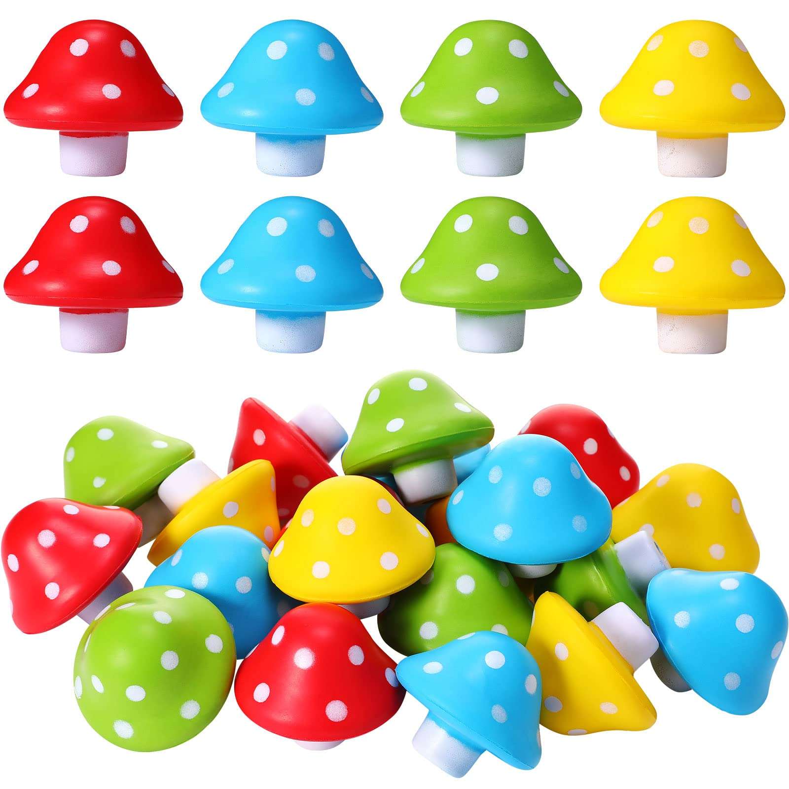 Jerify 20 Pcs Mini Mushroom Stress Balls Toys Mushroom Party Favors 1.57 Inch PU Foam Stretchy Stress Relief Fidget Toys Bulk for Festival Trinkets Adults Anxiety Relaxing - Image 1