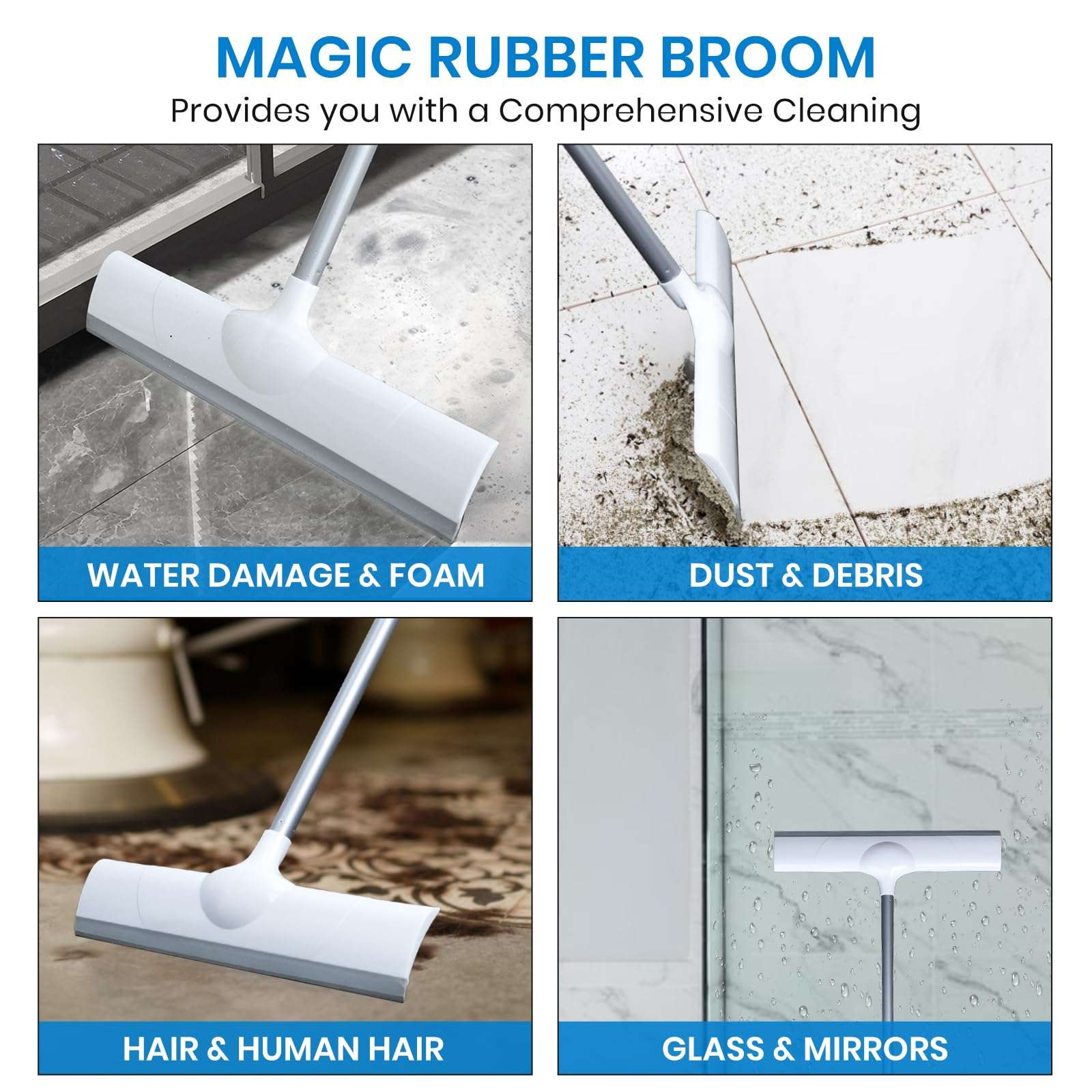 Magic Rubber Broom,50" Long Handle Floor Squeegee,Sweep and Squeegee Multifunction Household Cleaning Broom for Floor Kitchens Shower Tile Hardwood Vinyl Pet Hair (16.5inch) - Image 6