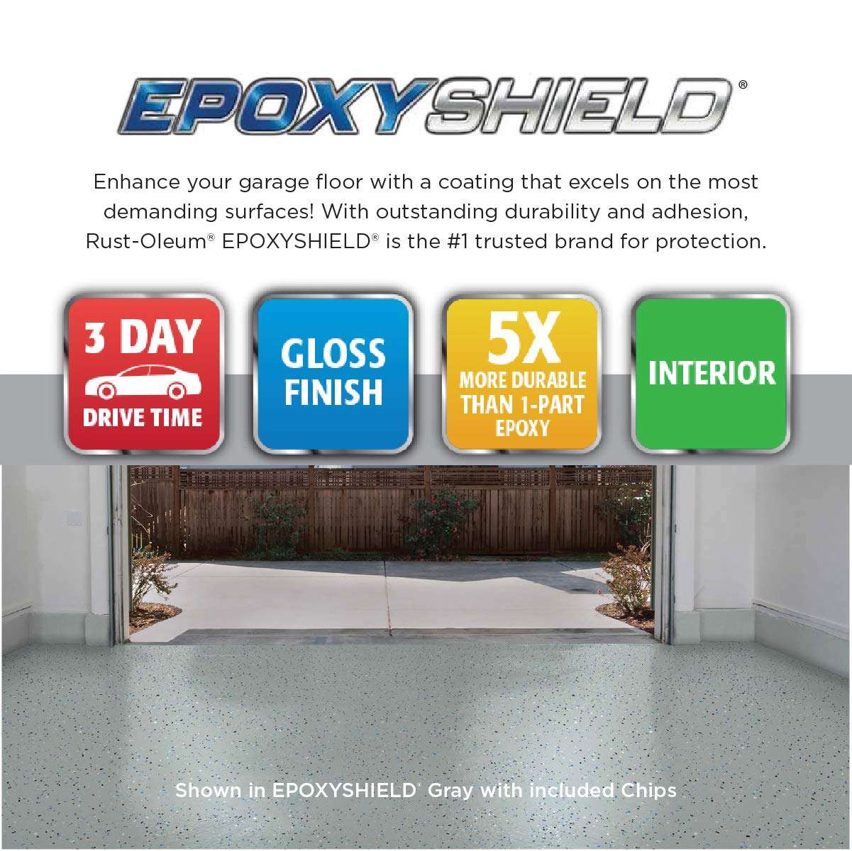 Rust-Oleum 251965 EPOXYSHIELD Garage Floor Coating Kit, 1 Car, Gloss Gray - Image 4