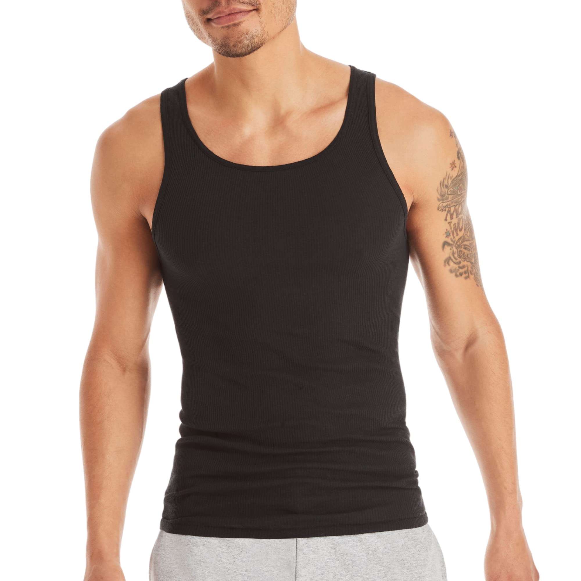 Hanes Top Undershirt Pack, Moisture-Wicking Cotton Ribbed Tanks for Men - Image 2