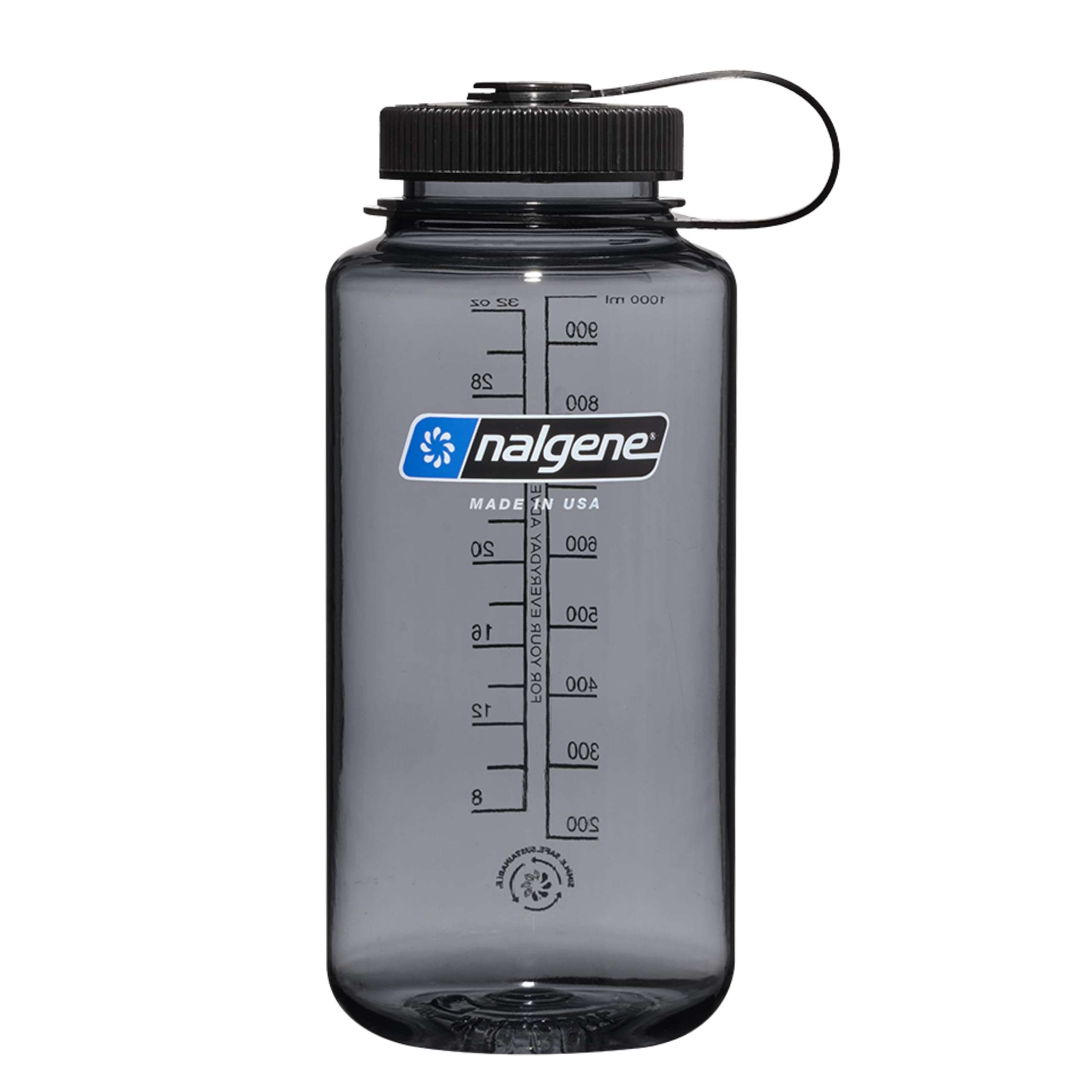 Nalgene Sustain Tritan BPA-Free Water Bottle, 32 OZ, Wide Mouth | Made with Material Derived From 50% Plastic Waste | using ISCC certified mass balance | Gray w/ Black Lid - Image 1