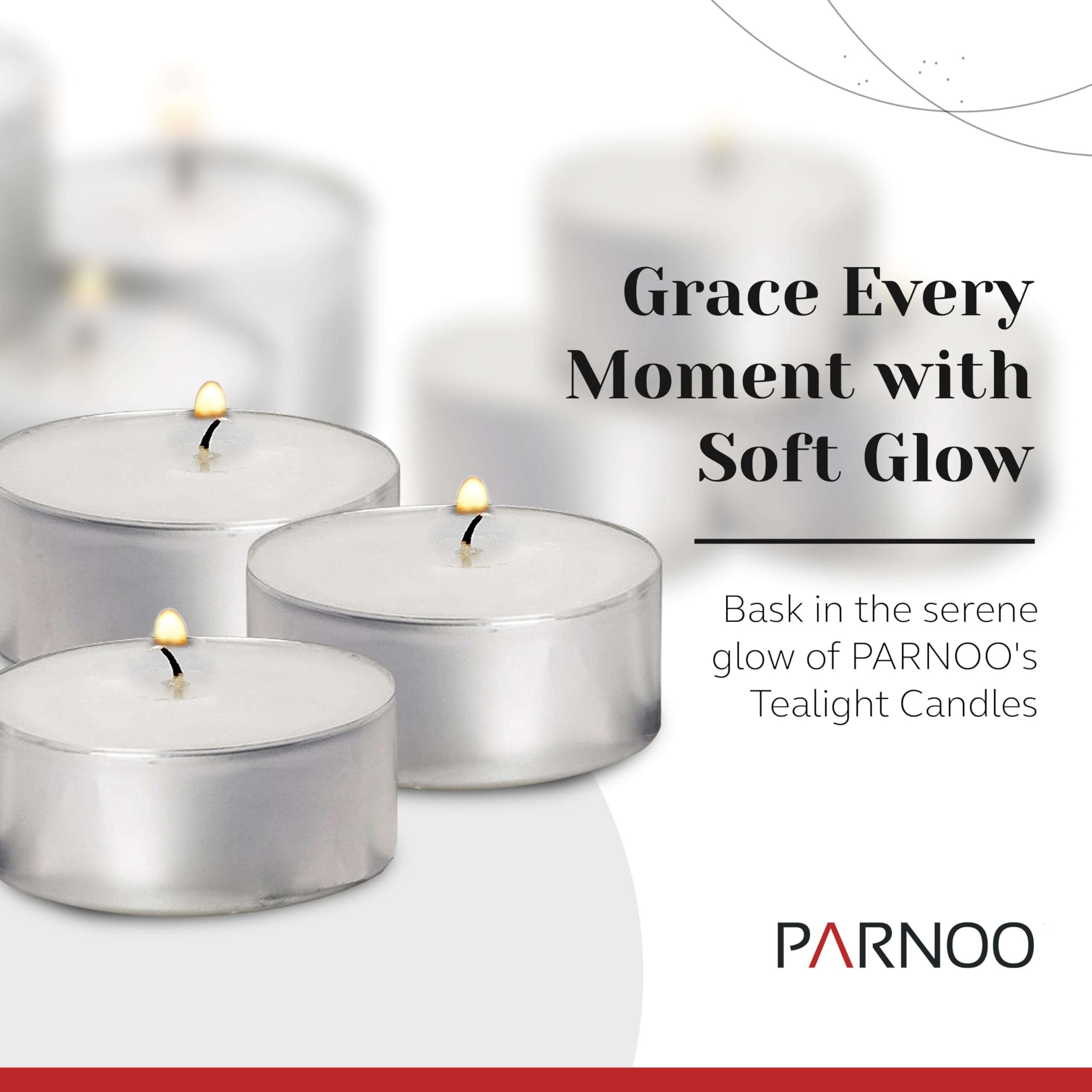 100 Pack Tealight Candles in Metal Cups - Clean, White Unscented with 4.5 Hour Long Burning Time - Votive Candles Bulk for Romantic Dinner, Weddings, Spa & Hotels by PARNOO - Image 2