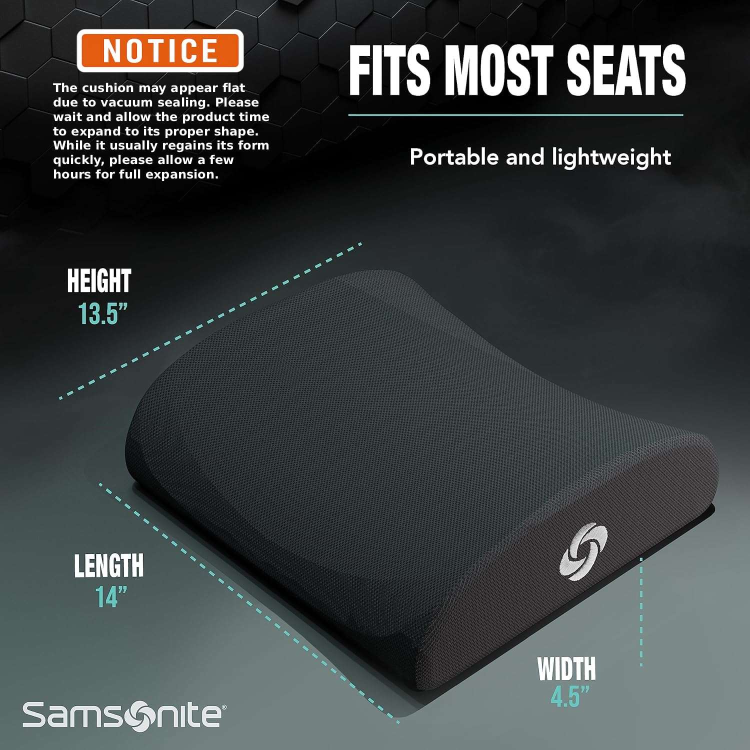 Samsonite Ergonomic Lumbar Support Pillow for Office Chair, Gaming Chair, or Car, Memory Foam Cushion with Ventilated Mesh and Adjustable Strap - Image 3