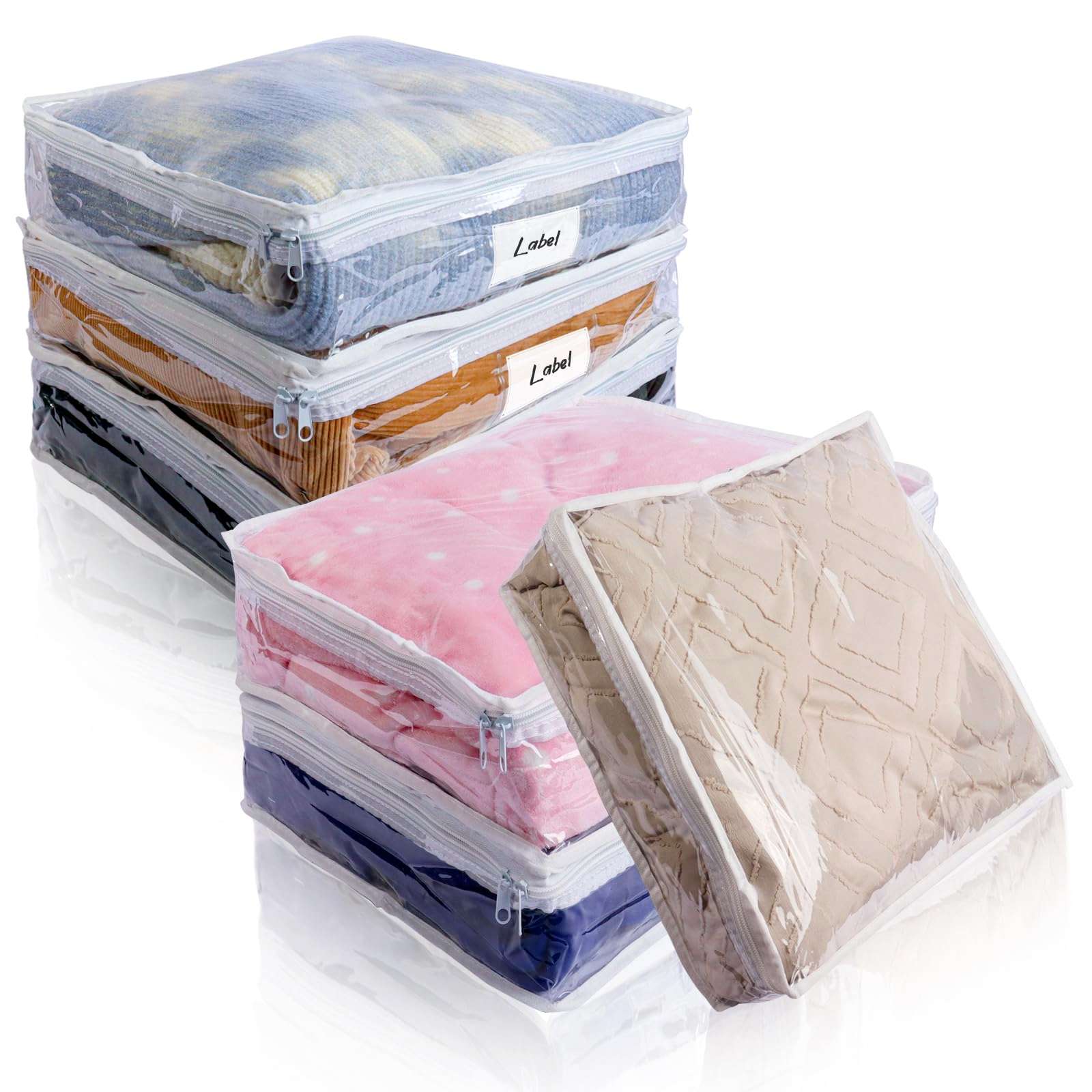 Heonay Clear Zippered Storage Bags Plastic Sweater Storage Bags with Zipper 6 Packs Clothing Organizer for Blankets Linen Sweater Bed Sheet Quilt Clothes Pillow (15.7 x 13.8 x 3.9 Inch) - Image 1