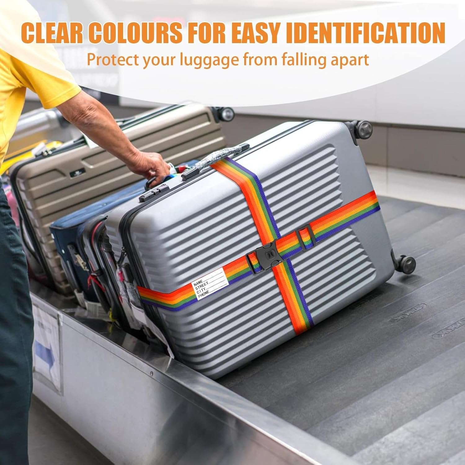 BILIONE Luggage Straps 88 inch Adjustable Suitcase Belt, Lockable Against Accidental Opening, Easy to Identify Travel Accessories, Add a Bag Connector Holds Suitcase Together (Energetic Green, 2) - Image 5