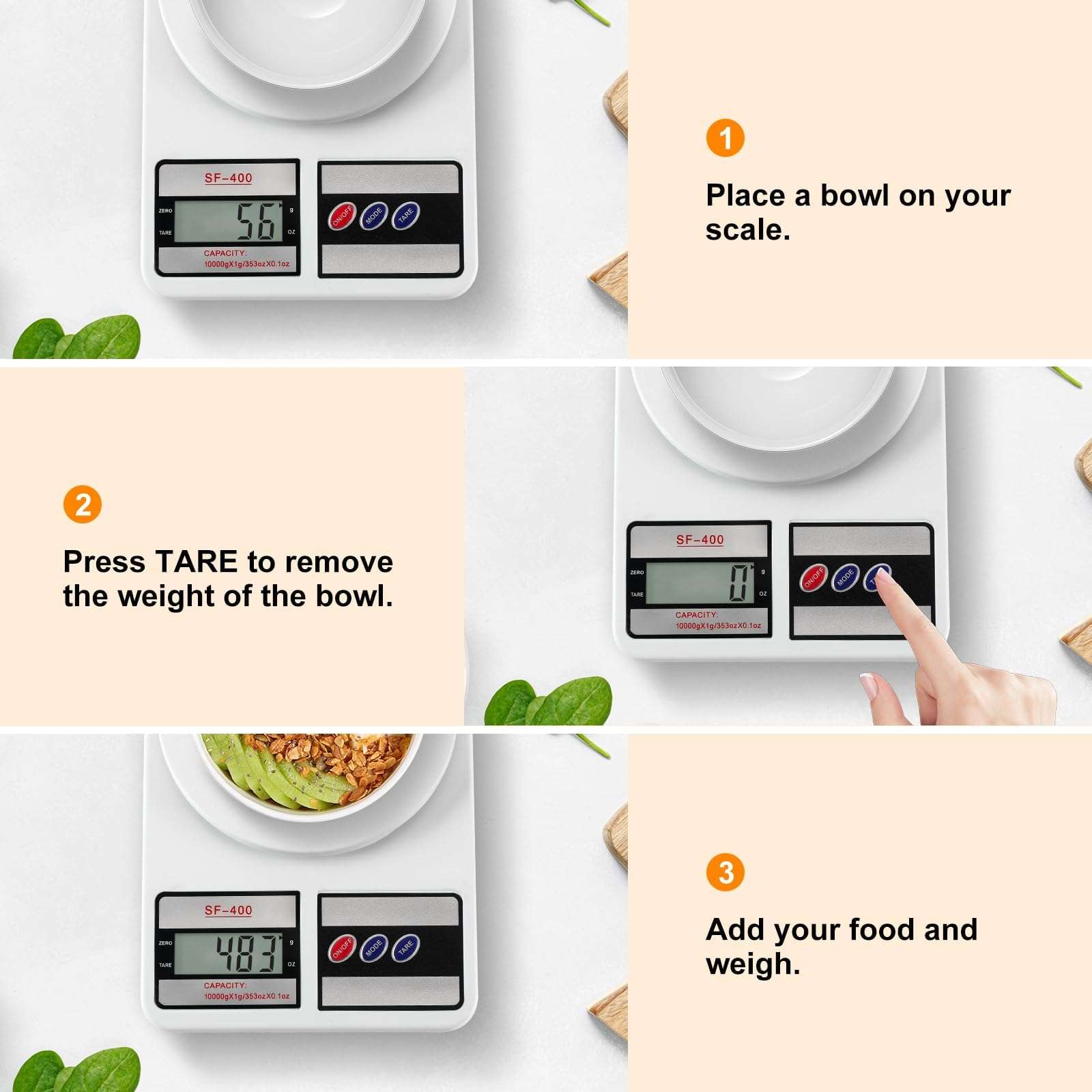Digital Kitchen Scale 22lb/10kg Capacity, Stainless Steel Food Scale with oz/g Units | Replaceable Battery Power | Ideal for Meal Prep, Cooking, Baking - Image 4