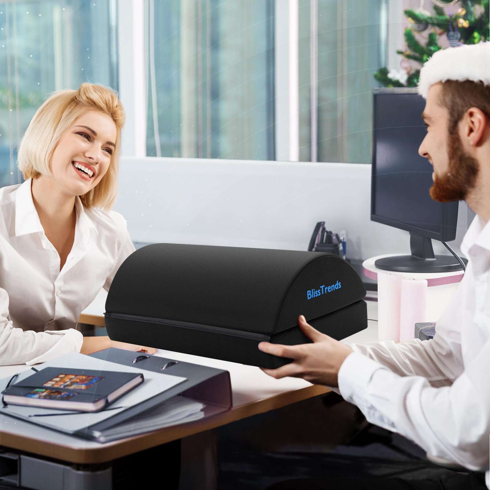 BlissTrends Foot Rest for Under Desk at Work-Versatile Foot Stool with Washable Cover-Comfortable Footrest with 2 Adjustable Heights for Car,Home and Office to Relieve Back,Lumbar,Knee Pain-Black - Image 2