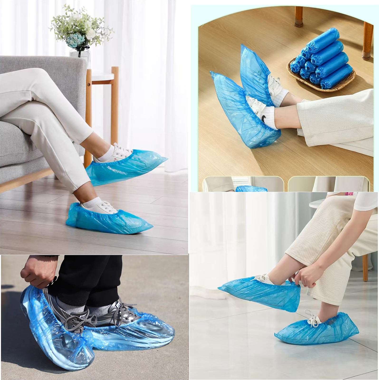 100 Pack Shoe Covers Disposable Non Slip, Premium Waterproof and Recyclable Shoe Booties Covers for Indoors, Fits Up To 9 US Men and 11 US Women Size, 50 Pairs Elastic Caps Plastic Shoe Covers - Image 3