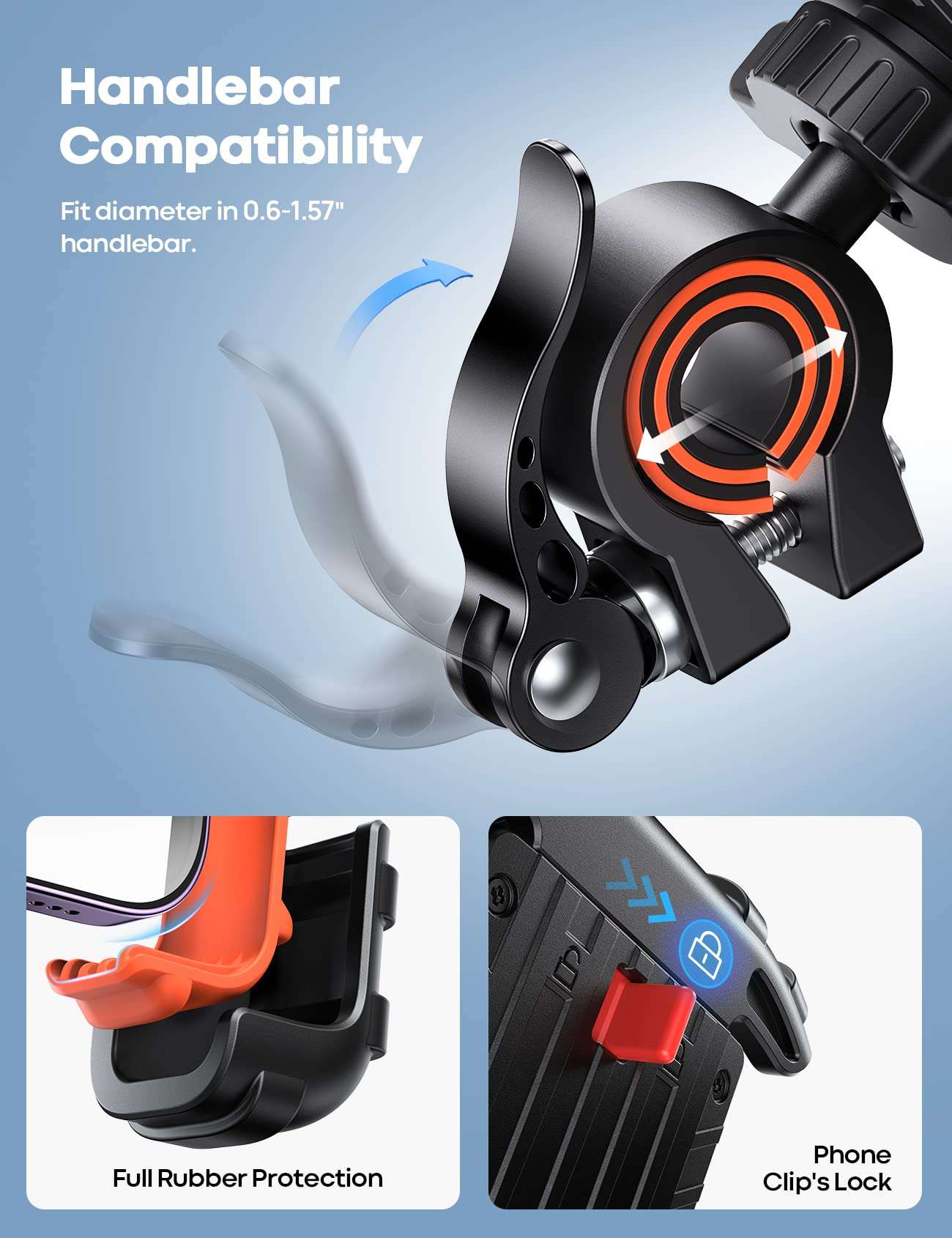 Lamicall Bike Phone Holder, Motorcycle Phone Mount - Motorcycle Handlebar Cell Phone Clamp, Scooter Phone Clip for iPhone 14 Plus/Pro Max, 13 Pro Max, S9, S10 and More 4.7" - 6.8" Smartphone, Orange - Image 6