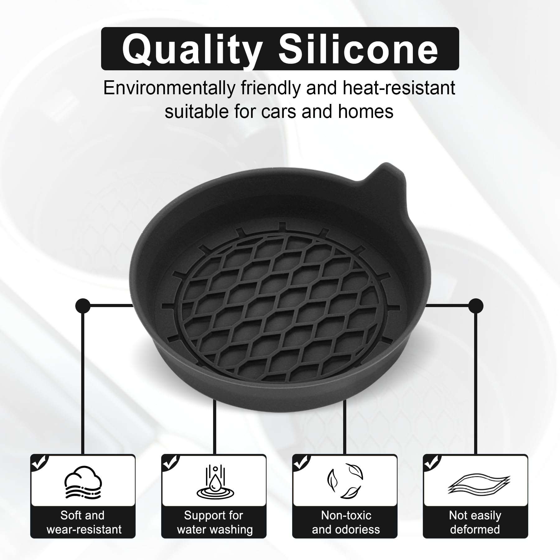 SINGARO Car Cup Holder Coaster, Silicone Cup Holder Insert, Universal Non-Slip Cup Holders, Car Accessories Interior for Women and Man Interior Sets 4 Pack Black - Image 4