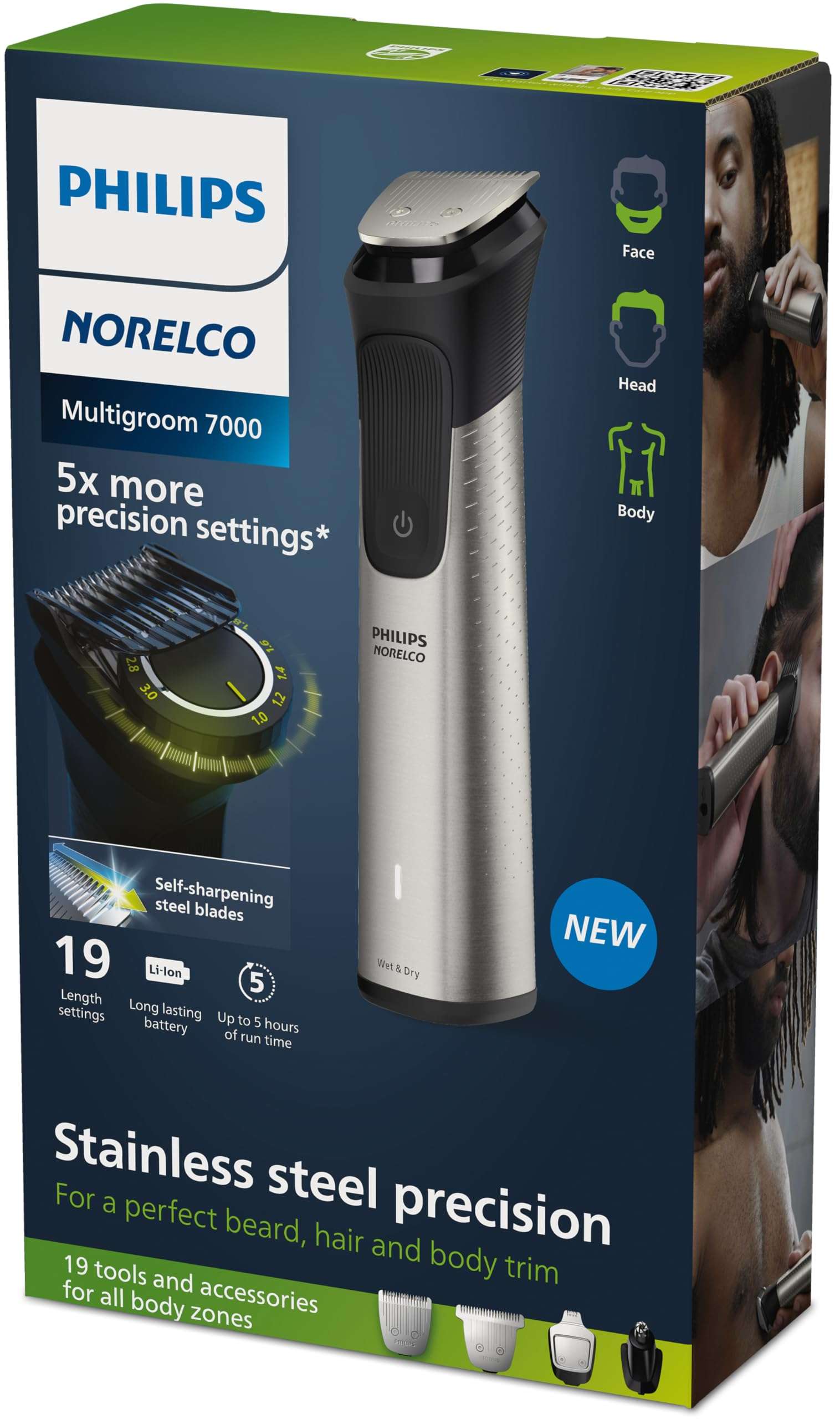 Norelco Philips Multigroom 7000 Series, All-in-One Trimmer, Beard Trimmer and Hair Clipper, 19-Piece Men's Grooming Kit for Beard, Head, Hair, Body, and Face, Soft Pouch, MG7910/49 - Image 16