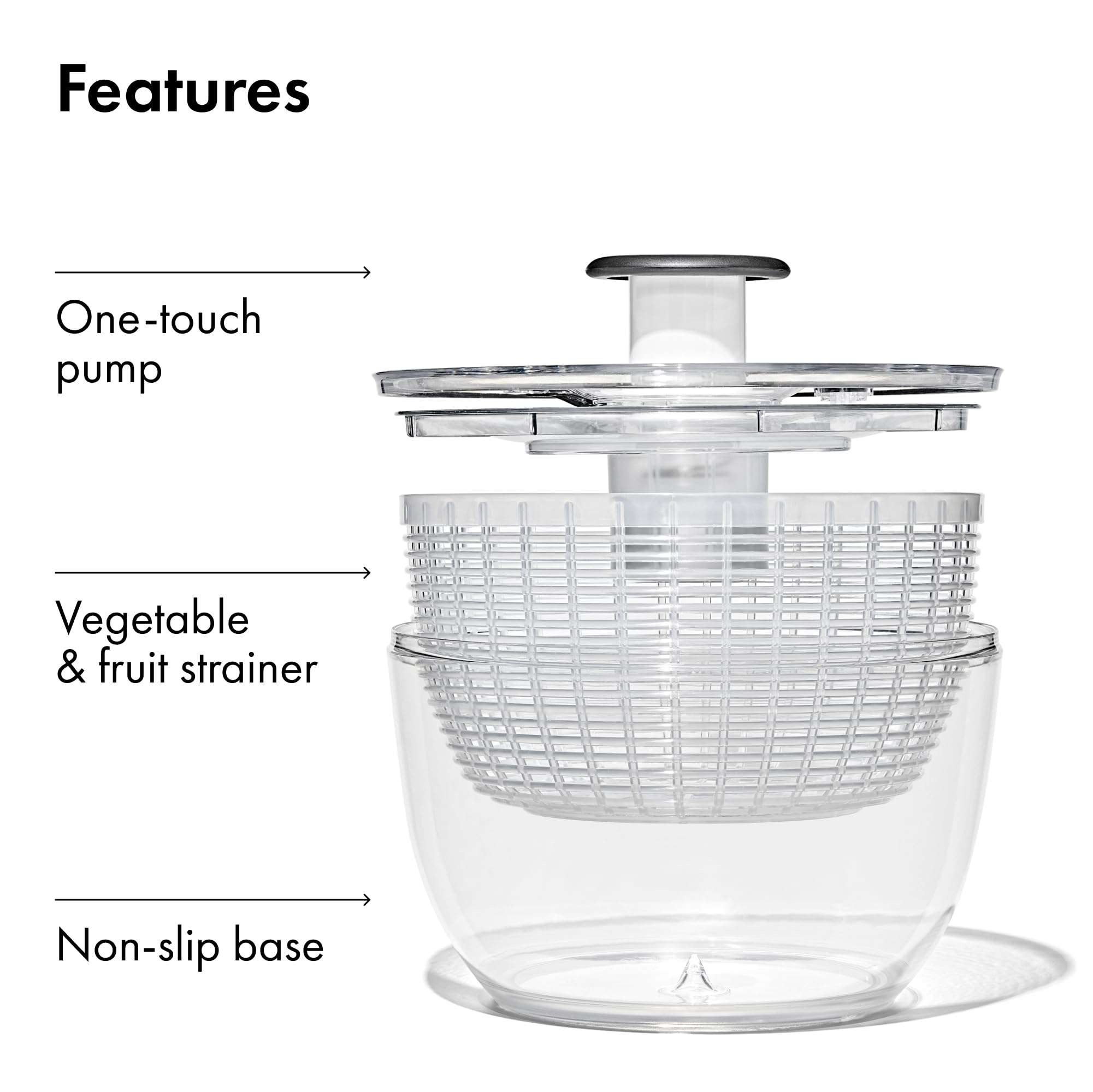 OXO Good Grips Salad Spinner | Lettuce Spinner | Fruit Washer | Fruit Washing Bowl with Strainer | Vegetable Cleaner | Salad Cleaner | Lettuce Washer | 6.22 Quart Capacity - Image 8