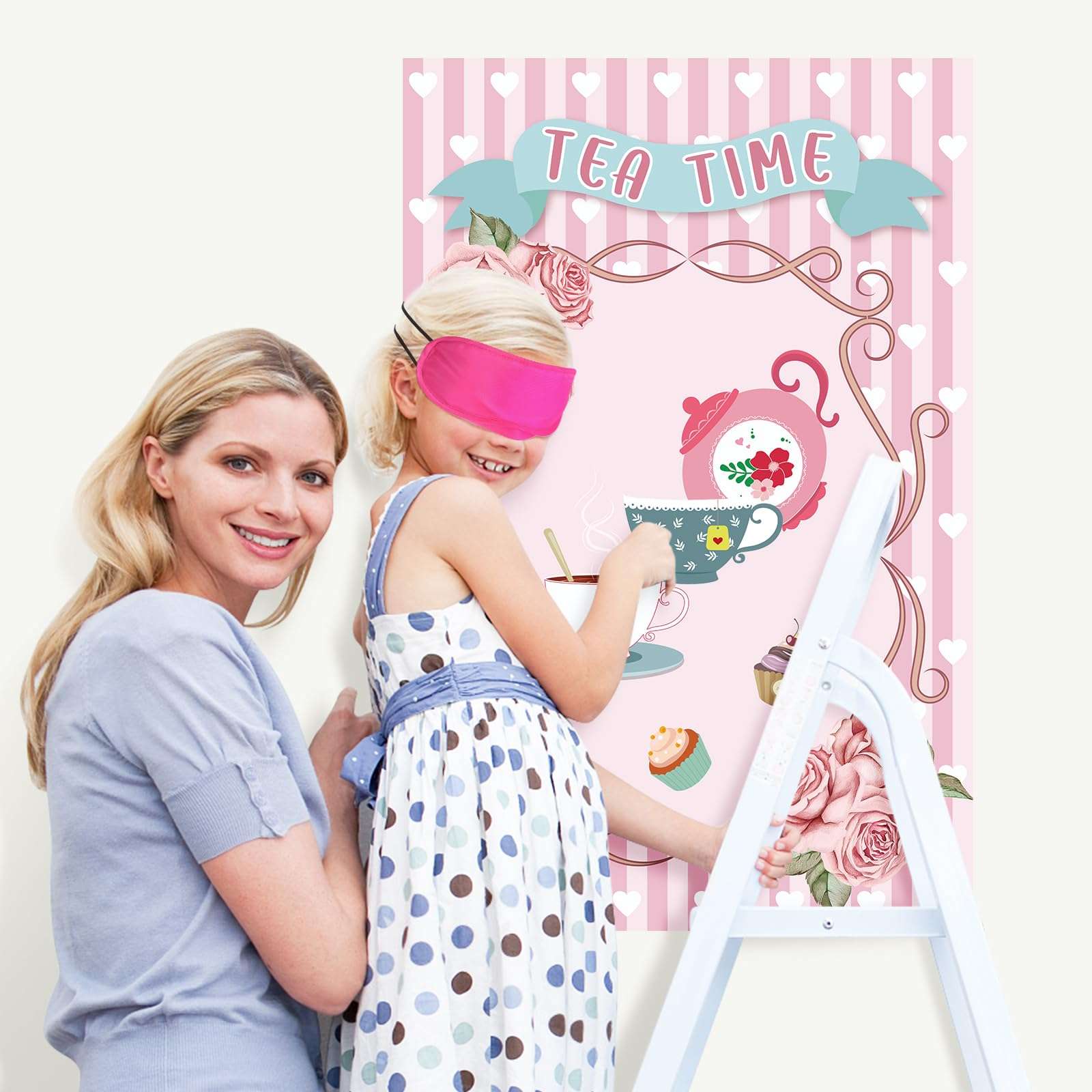 Hxezoc Tea Party Games: Pin The Tea Cup With 24 Pcs Stickers, Large Games Poster for Girls' Birthday Party - Image 4