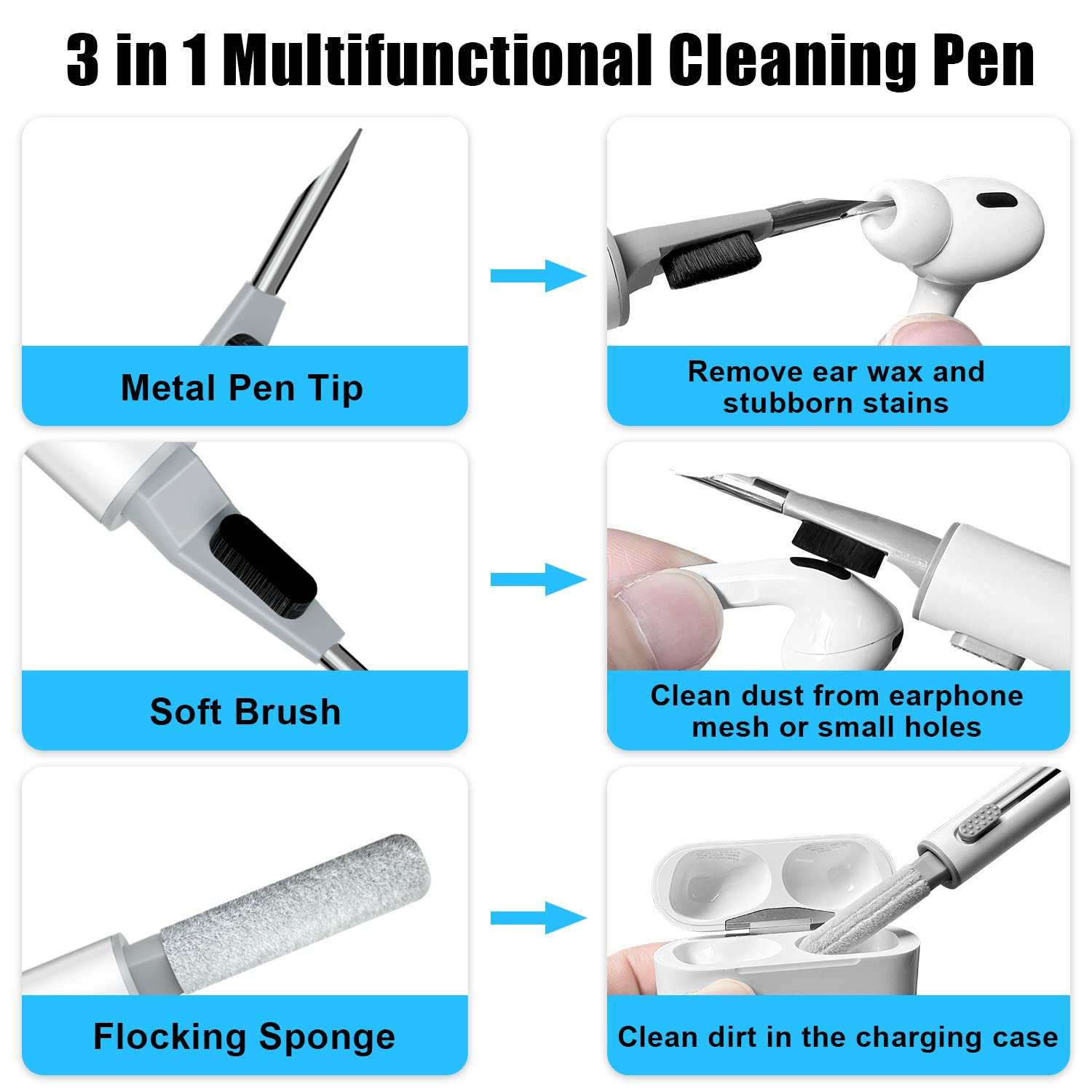 [3 Pairs] Replacement Ear Tips for AirPods Pro and AirPods Pro 2nd Generation with Noise Reduction Hole, 3 in 1 Cleaner Kit for AirPods 1 2 3 Pro/Pro 2, Silicone Ear Tips for AirPods Pro (S/M/L) - Image 3