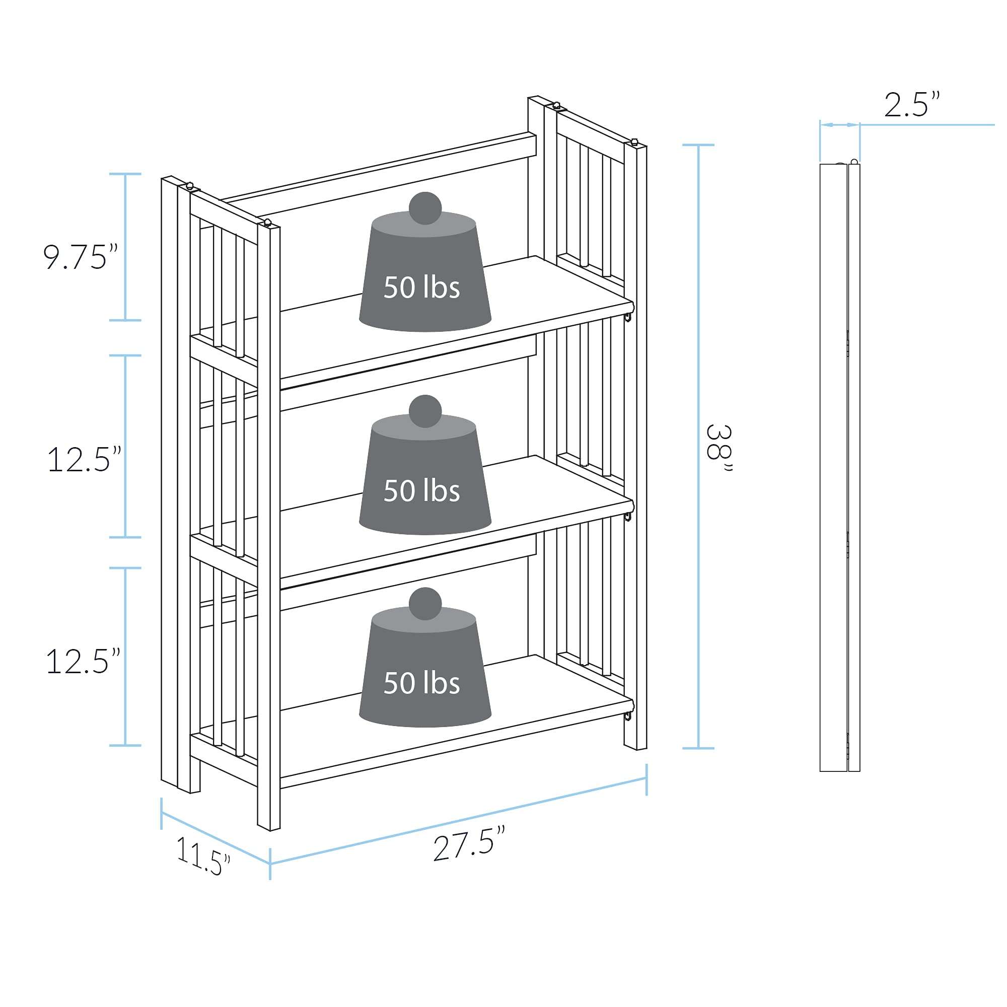 Casual Home 3 Shelf Folding Stackable Bookcase, 27.5" Wide, Espresso - Image 3