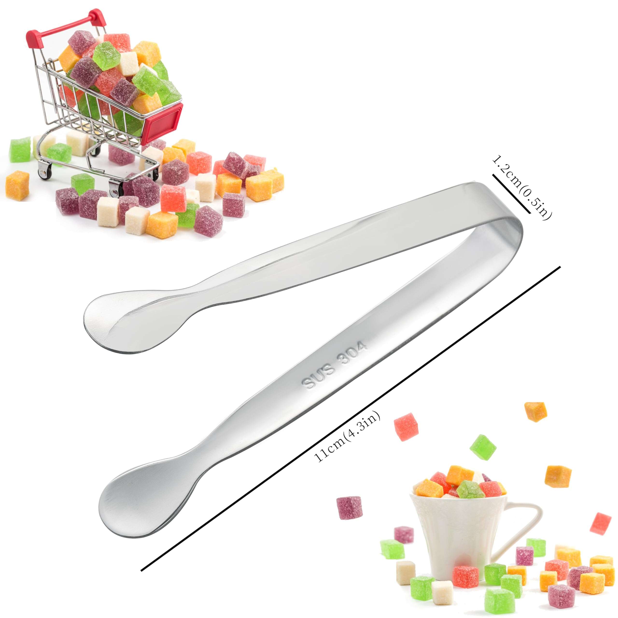 6PCS Mini Small Tiny Tongs, 4.25Inch Kitchen Metal Stainless Steel Small Tongs for Serving Food, Ice, Salad, Toaster, Desserts, Appetizers and Charcuterie Board (6 Pack, Silver) - Image 3