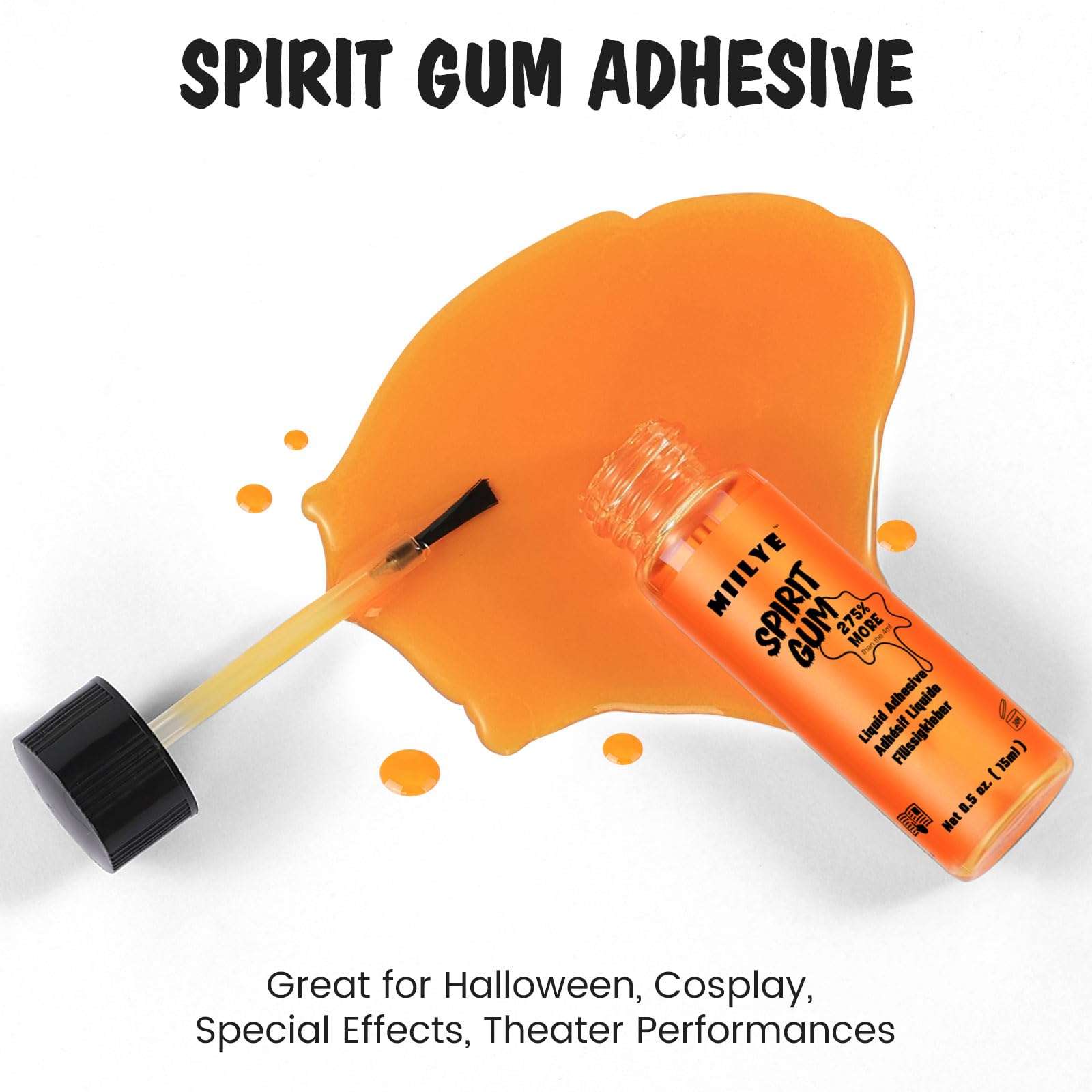 MIILYE Spirit Gum Adhesive and Remover – 15ml Professional Cosmetic Glue for Face, Skin, Body, Stage Special Effect Prosthetics Makeup & Cosplay Wig - Image 2