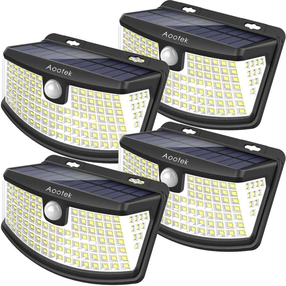 Aootek New Solar Motion Sensor Lights 120 LEDs with Lights Reflector,270° Wide Angle, IP65 Waterproof, Step Lights for Front Door, Yard, Garage, Deck (Back Button 4-Pack) - Image 1