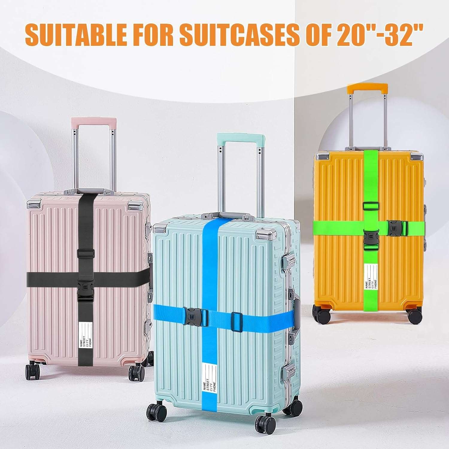 BILIONE Luggage Straps 88 inch Adjustable Suitcase Belt, Lockable Against Accidental Opening, Easy to Identify Travel Accessories, Add a Bag Connector Holds Suitcase Together (Energetic Green, 2) - Image 2