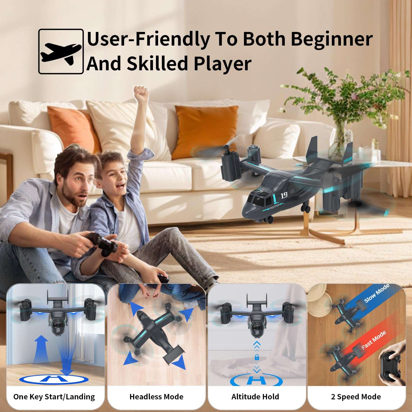 Helicopter Remote Control, LM19 Ospery Military RC Helicopter with Live Camera for Military Fans, Flying and Land Gliding Mode, One Key take Off/Landing, Remote Control Helicopter for Boys 12-15 - Image 3