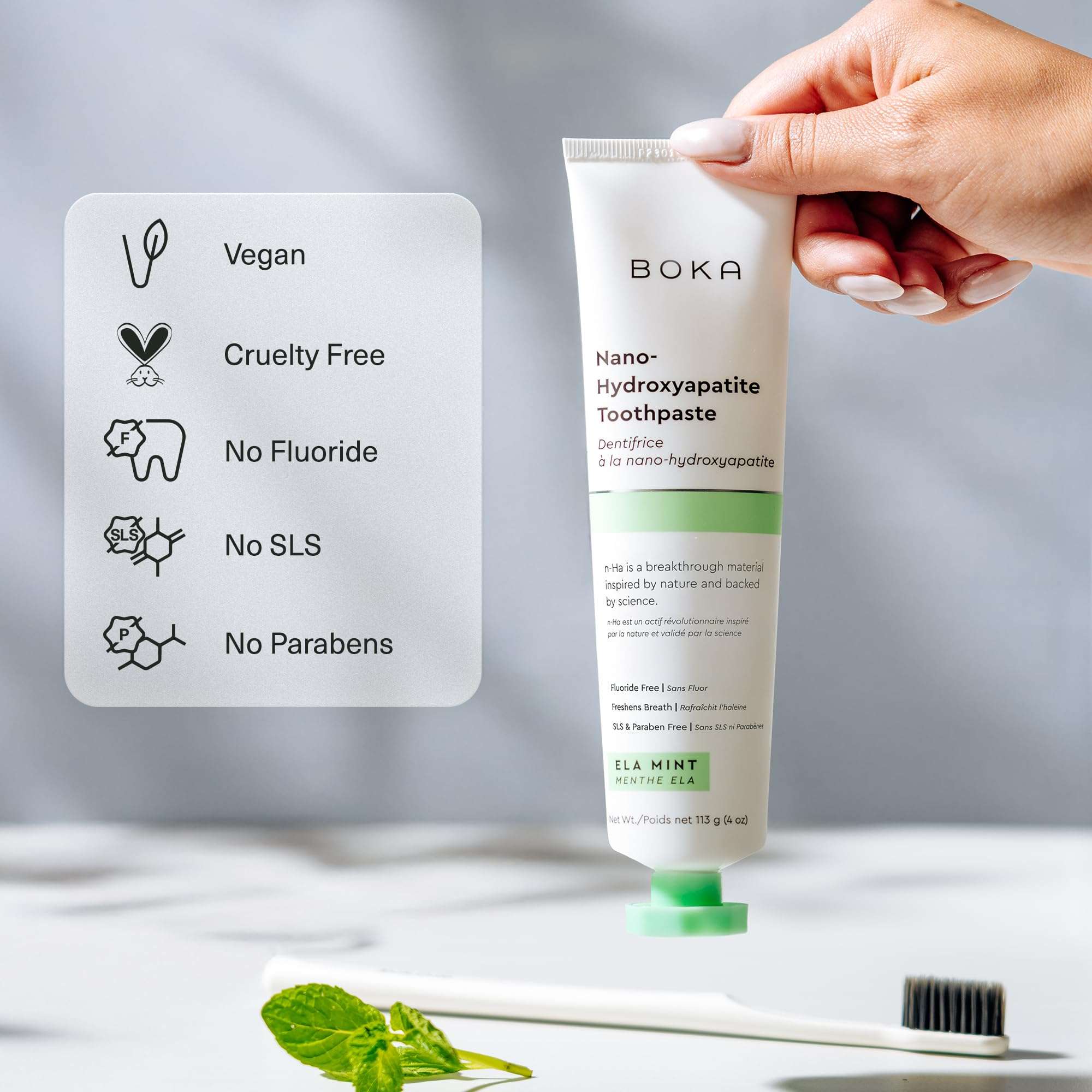 Boka Fluoride Free Toothpaste, Nano Hydroxyapatite Toothpaste, Appropriate for Sensitive Teeth - for Adult, Kids Oral Care - Ela Mint Flavor, 4 Fl Oz 1Pk US Manufactured - Image 3