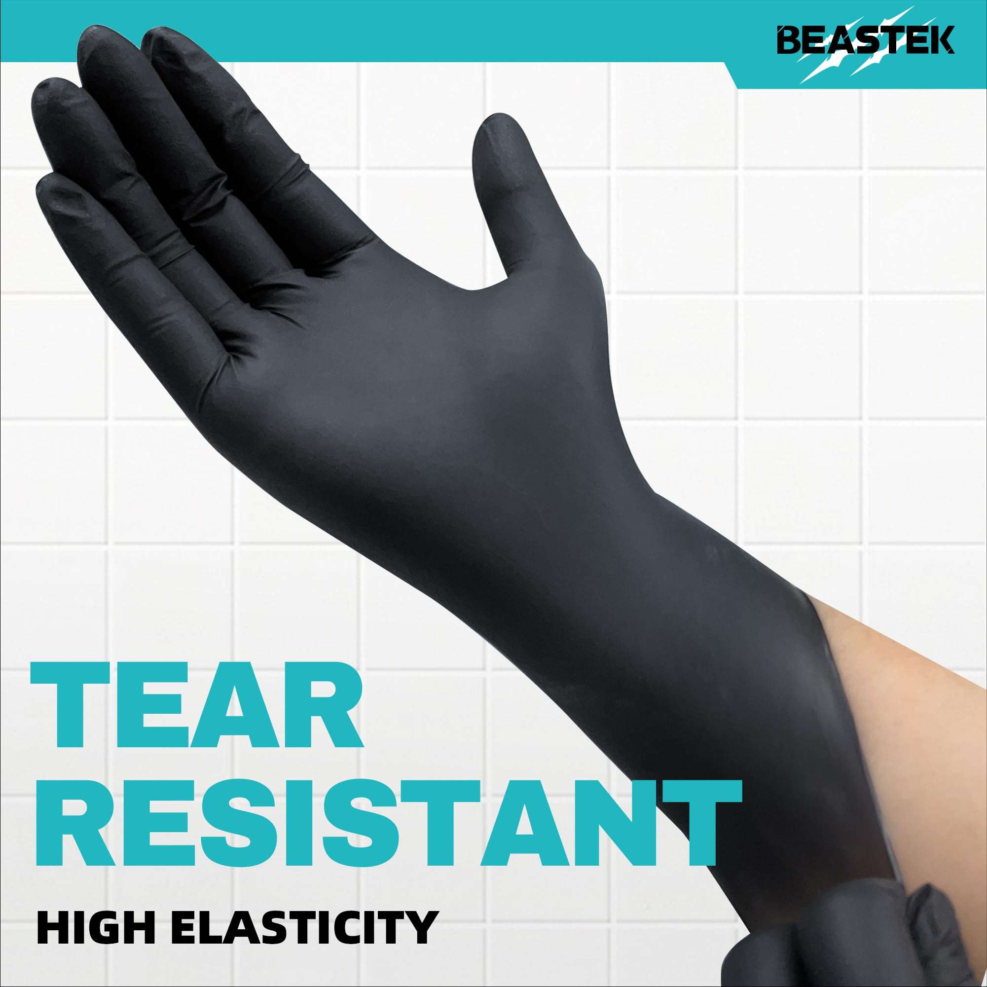 Beastek Black Disposable Nitrile Exam Gloves 100 Pcs 4Mil Chemical Resistant Powder-Free Latex-Free Food Safe Medical Cooking - Image 2