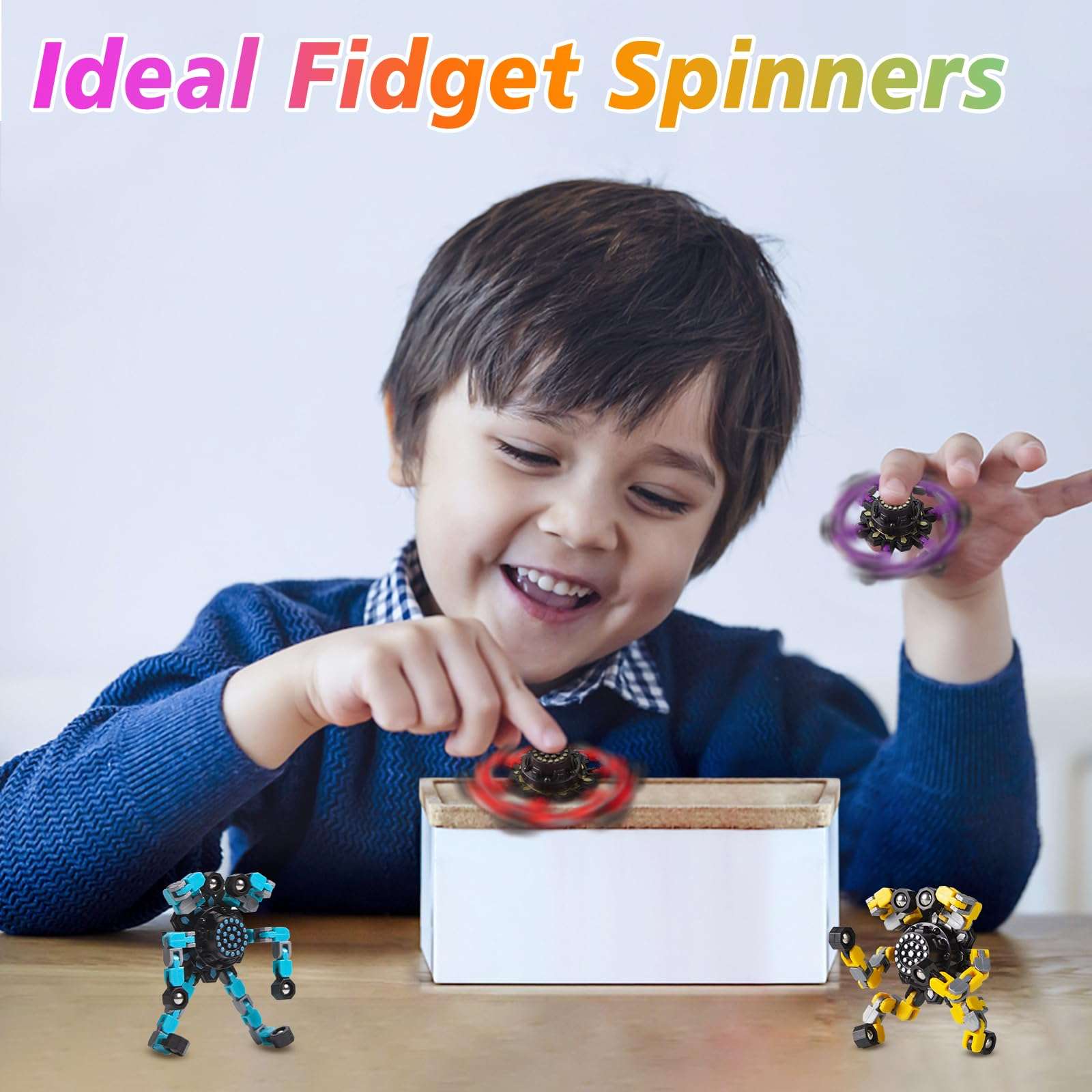 Gokeey Transformable Fidget Spinners 4 Pcs for Kids and Adults Stress Relief Sensory Toys for Boys and Girls Fingertip Gyros for Party Favors Stocking Stuffers Bulk for Kids - Image 2