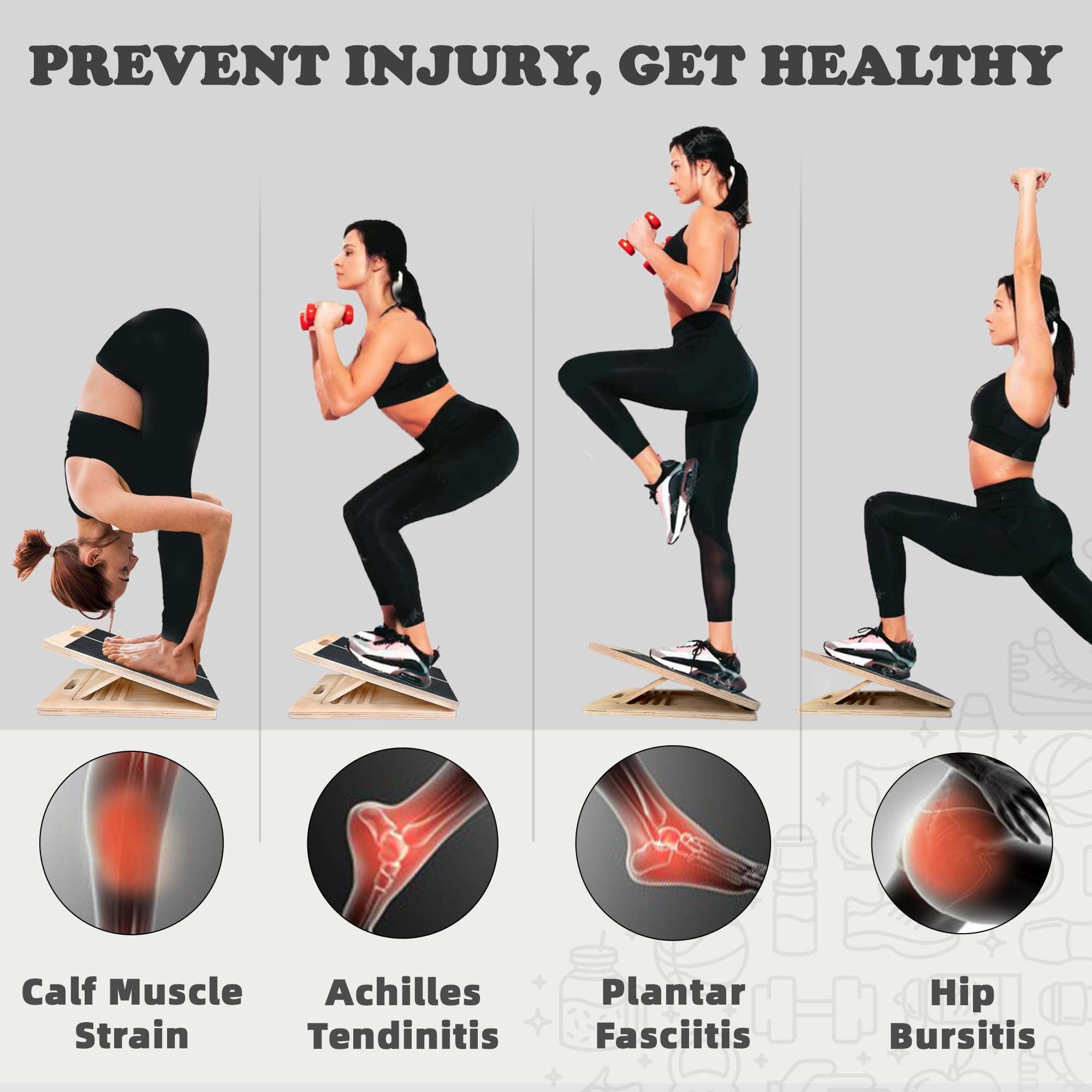 OiZenhio Portable Slant Board for Calf Stretching Squats Calf Stretcher Physical Therapy Equipment Adjustable Incline Board for Knees Ankle Heel Feet Leg - Image 4