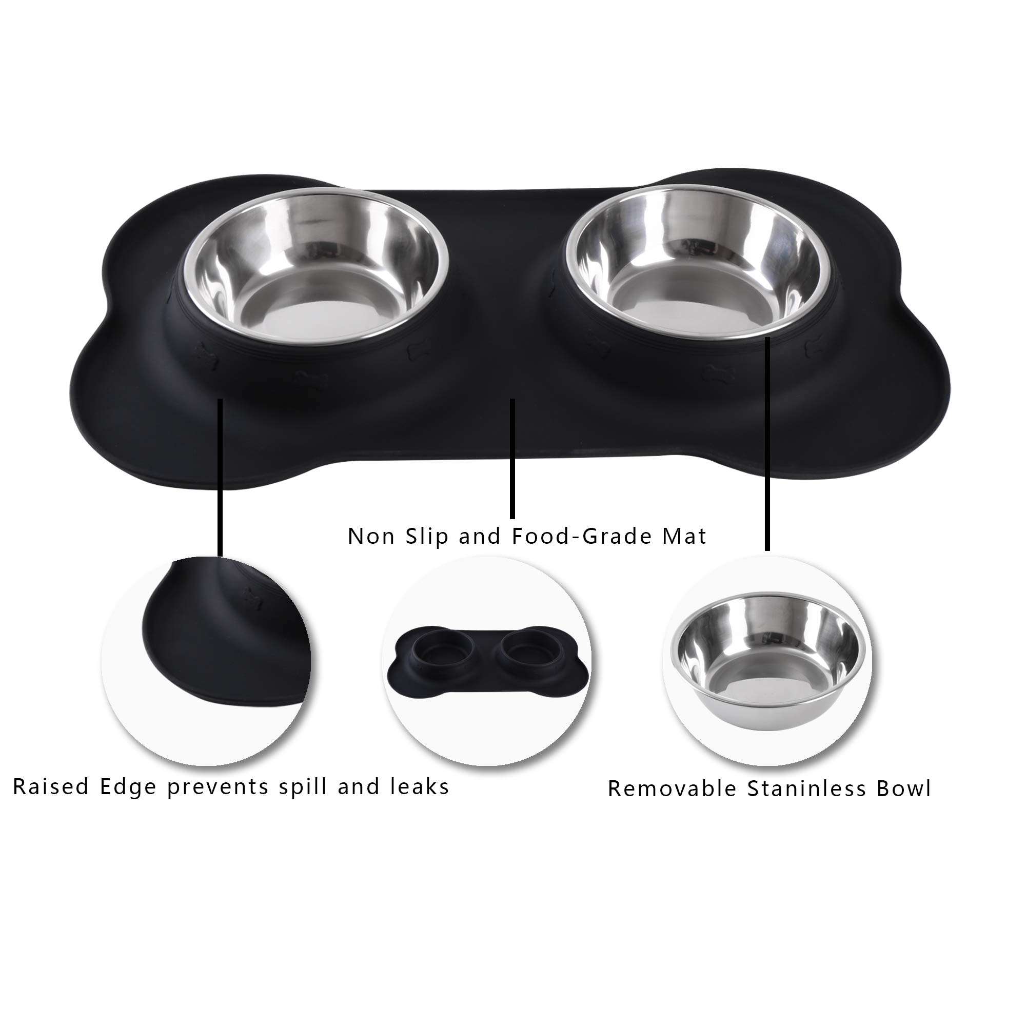Hubulk Pet Dog Bowls 2 Stainless Steel Dog Bowl with No Spill Non-Skid Silicone Mat + Pet Food Scoop Water and Food Feeder Bowls for Feeding Small Medium Large Dogs Cats Puppies (S, Black) - Image 3