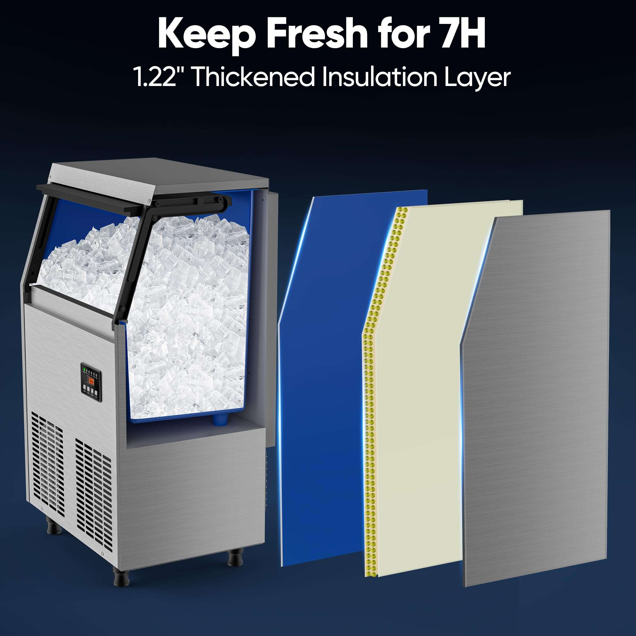 Coolski Commercial Ice Maker Machine 100LBS/24H, Under Counter Ice Maker with 34LBS Storage Capacity, Stainless Steel Ice Machine for Restaurant Home Bar, DOE - Image 7