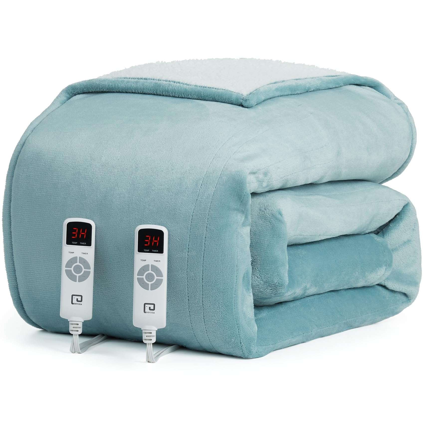 EHEYCIGA Electric Blanket Queen Size - 9 Heating Levels, 10 Hour Auto Off, Soft Cozy Sherpa, Dual Control, Fast Heating, 84 x 90 Inches - Image 1