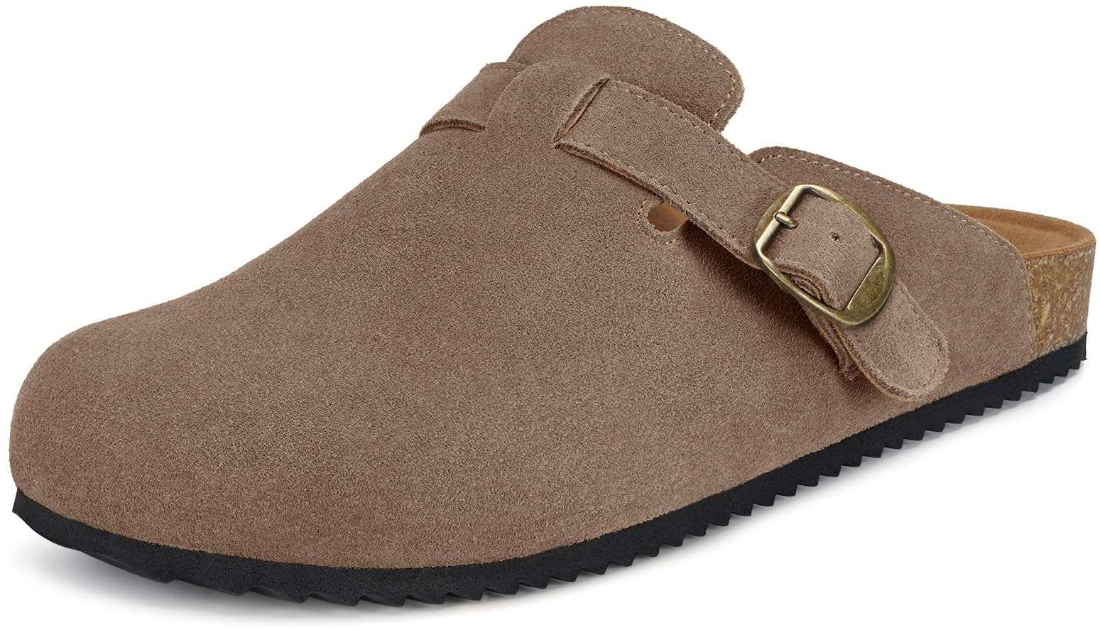 Womens Suede Clogs Mens Genuine Leather Mules Cork Footbed Sandals with Arch Support - Image 1