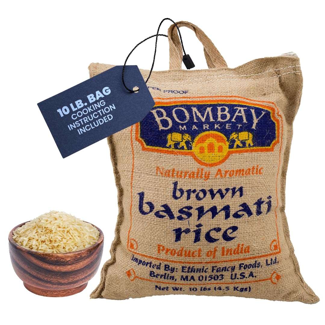 Bombay Market Brown Basmati Rice - Aromatic & Nutty Flavor Basmati Rice - Long Grain Rice Basmati (10 Pound Bag) - Image 1