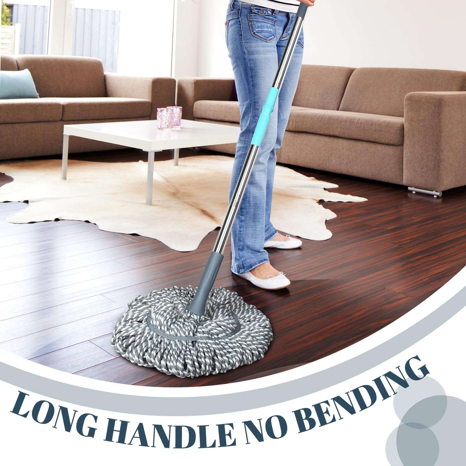 Self-Wringing Twist Mop for Floor Cleaning, Long Handled Microfiber Floor Mop with Top Scouring Pad for Kitchen, Hardwood, Restaurant, Bathroom, Garages, Warehouses, Office, 64-inch , Grey - Image 3