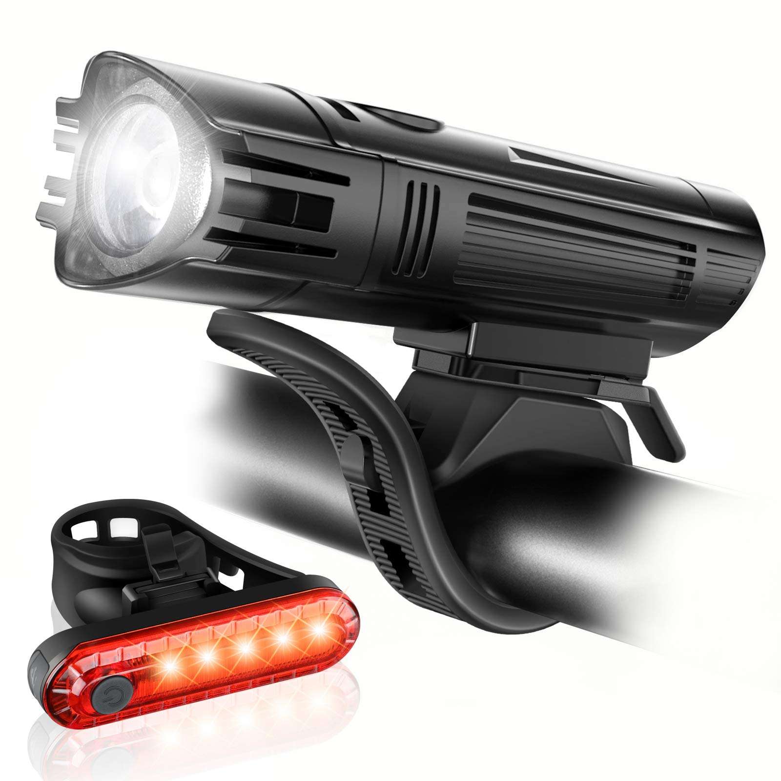 Ascher Ultra Bright USB Rechargeable Bike Light Set, Powerful Bicycle Front Headlight and Back Taillight, 4 Light Modes, Easy to Install for Men Women Kids Road Mountain Cycling Black - Image 1