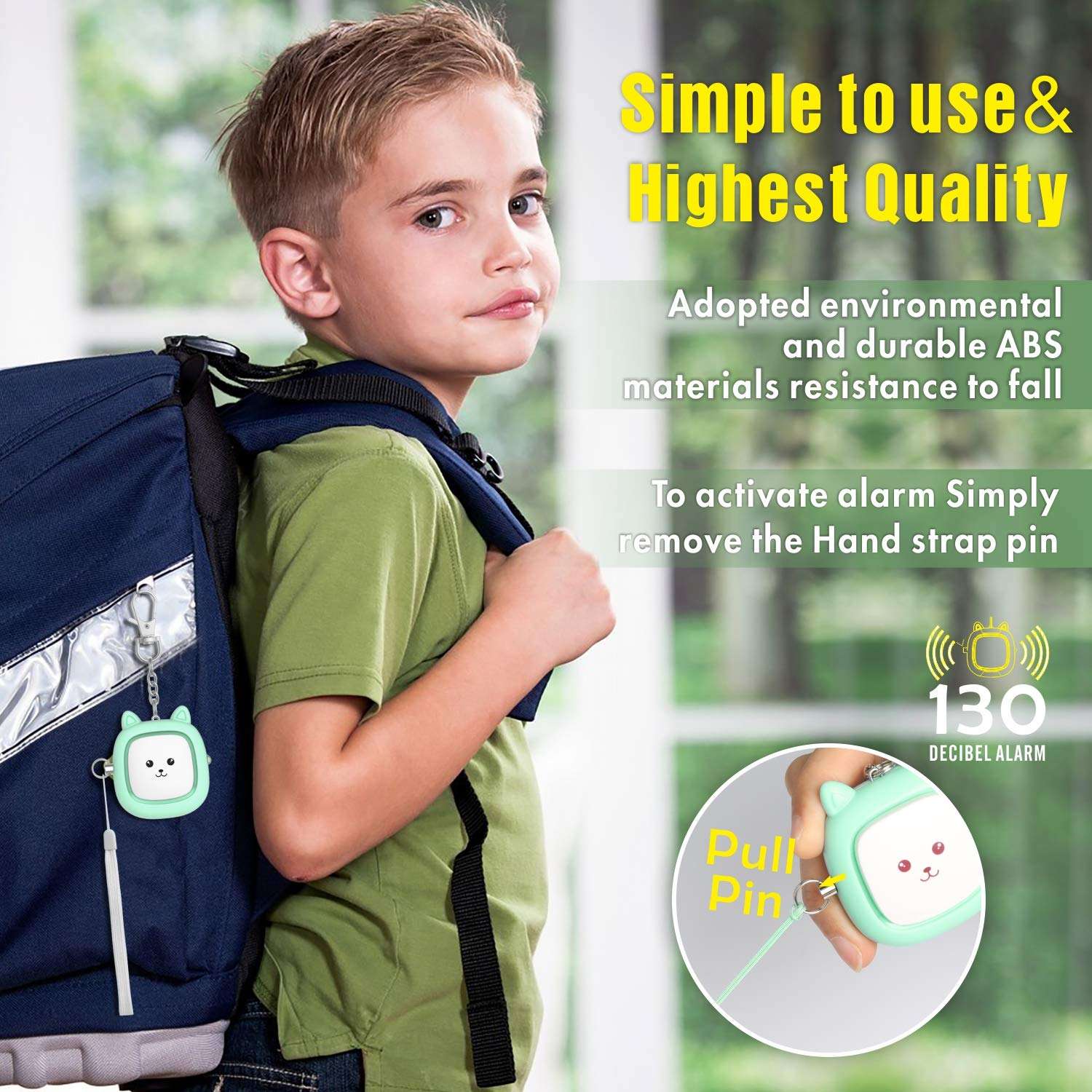 Safe Sound Personal Alarm,3 Pack 130 dB Loud Siren Song Emergency Security Alarm Keychain with LED Light, Personal Sound Safety Siren for Women, Men, Children, Elderly (Black/Purple/Green) - Image 4