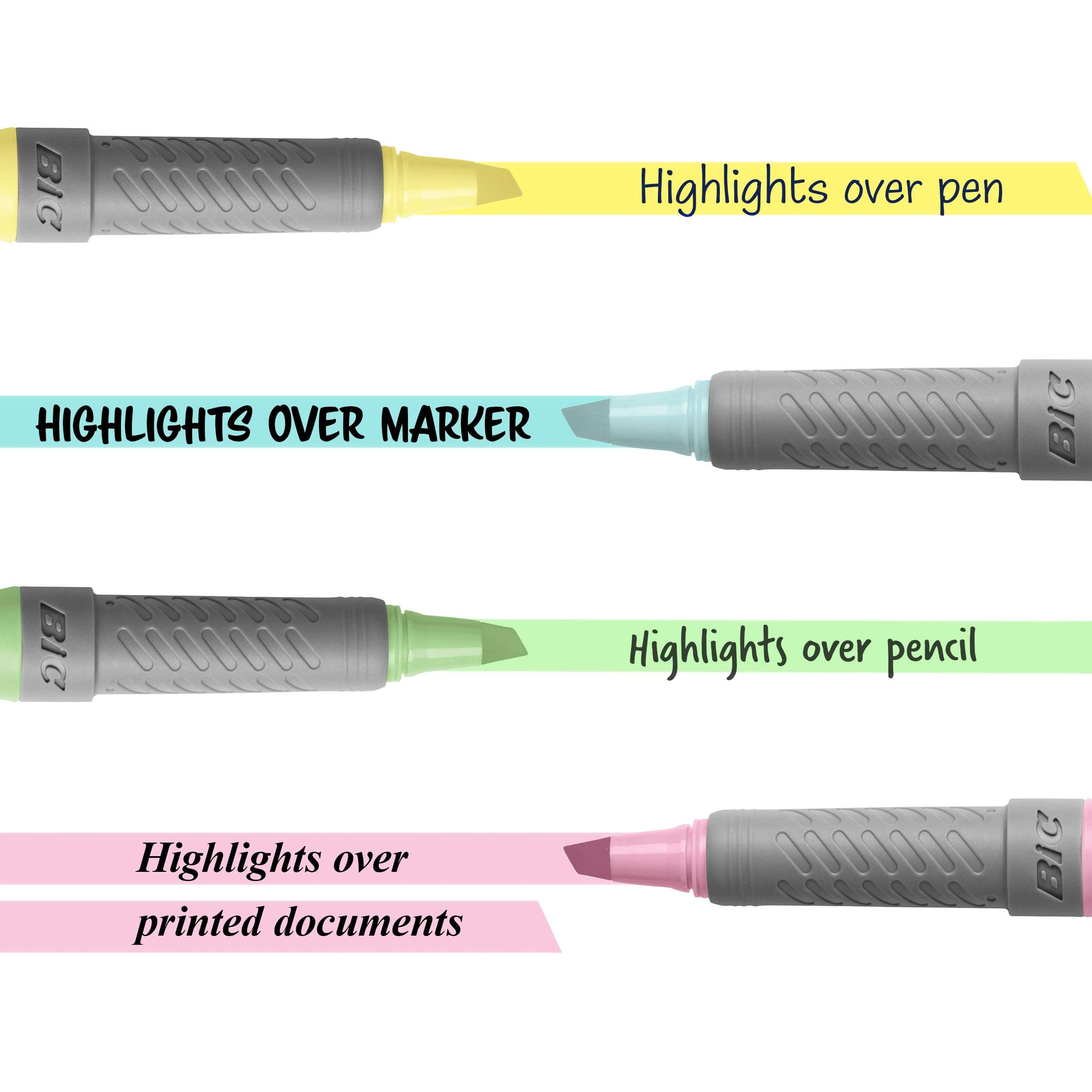 BIC Brite Liner Grip Pastel Highlighter Set, Chisel Tip, 12-Count Pack of Pastel Highlighters in Assorted Colors, Cute Highlighters for Bullet Journaling, Note Taking and More - Image 2