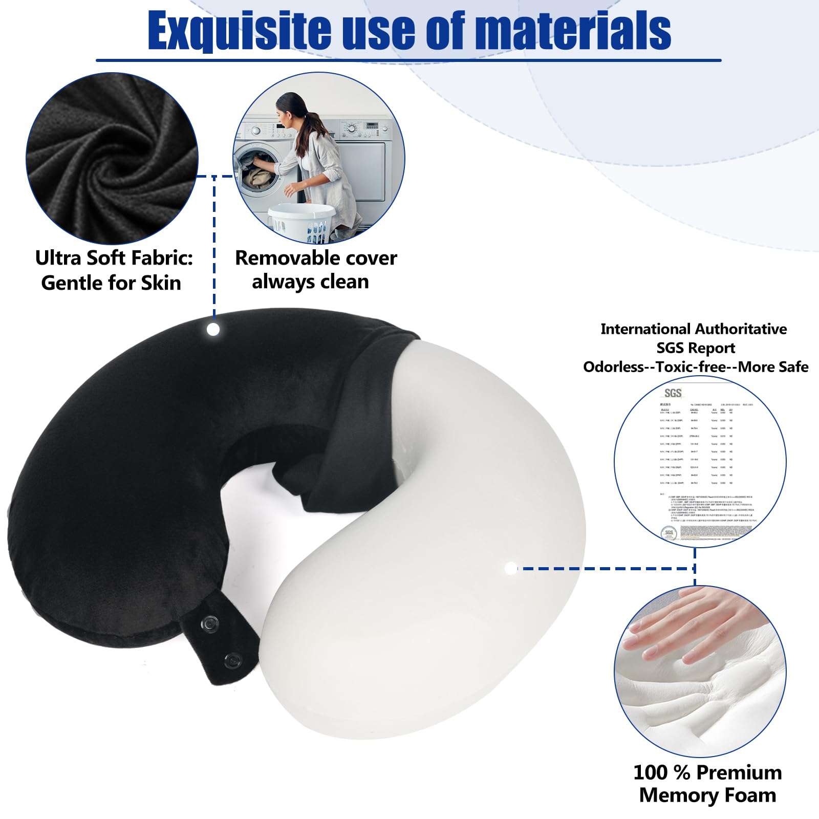 SAIREIDER Travel Pillow 100% Pure Memory Foam Travel Neck Pillow, Airplane Pillow for Traveling、Car、Home、Office，Washable Cover（Black） - Image 5