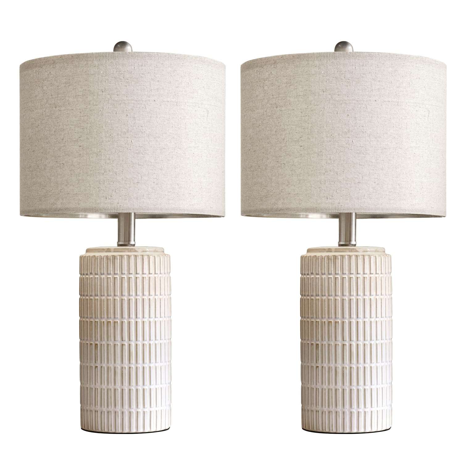 PoKat 23" Modern Ceramic Table Lamp Set of 2 for Living Room White Desk Lamps for Bedroom Farmhouse Bedside Nightstand Bedside Lamp End Table Lamps Beige - Image 9
