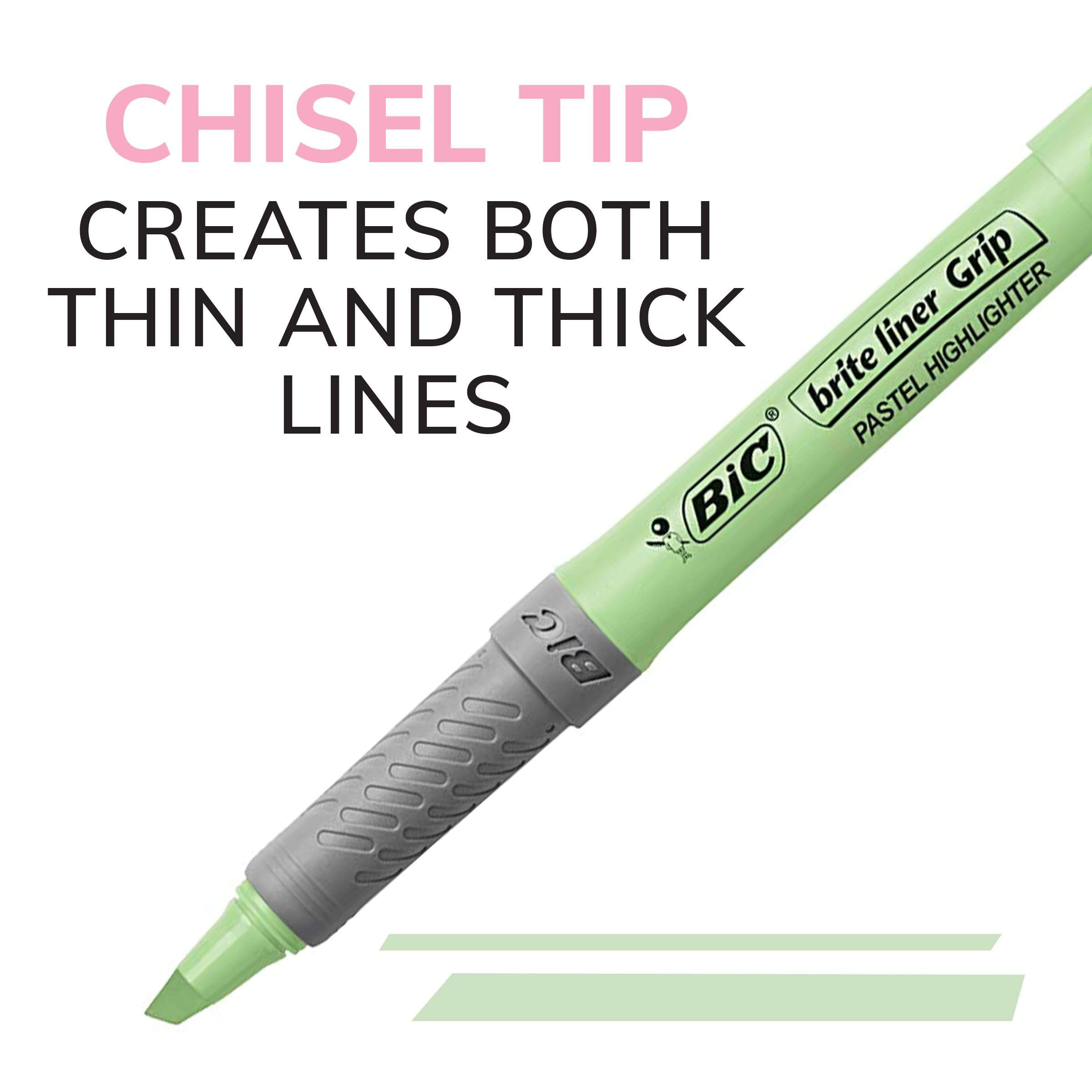 BIC Brite Liner Grip Pastel Highlighter Set, Chisel Tip, 12-Count Pack of Pastel Highlighters in Assorted Colors, Cute Highlighters for Bullet Journaling, Note Taking and More - Image 5