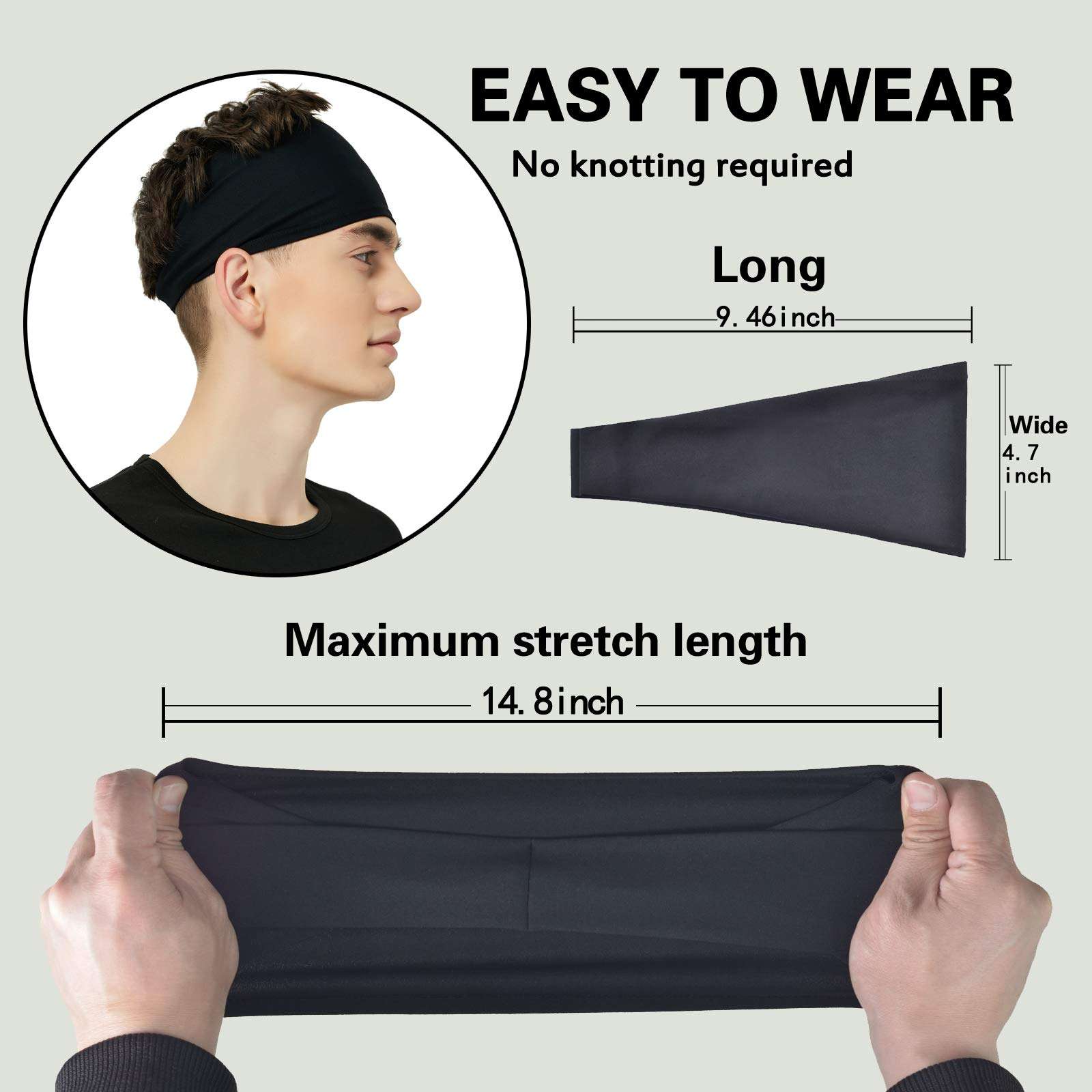 Pilamor Sports Headbands for Men (5 Pack),Moisture Wicking Workout Headband, Sweatband Headbands for Running,Cycling,Football,Yoga,Hairband for Women and Men - Image 5