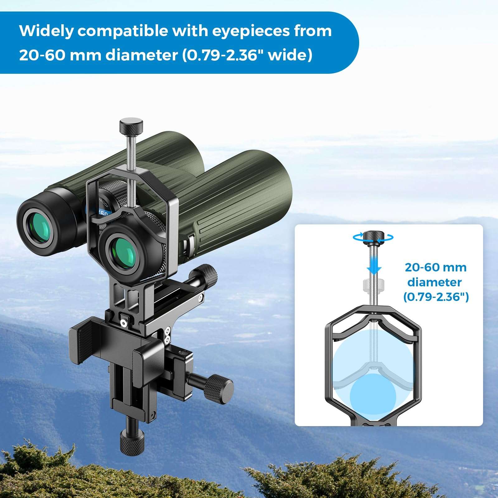 APEXEL CNC Aluminum 3-Axis Telescope Phone Adapter, XYZ-Axis High-Precision Photo Adapter Fits All Smartphone, Phone Mount for Binocular, Monocular, Microscope, Spotting Scope. (with Shutter Remote) - Image 6