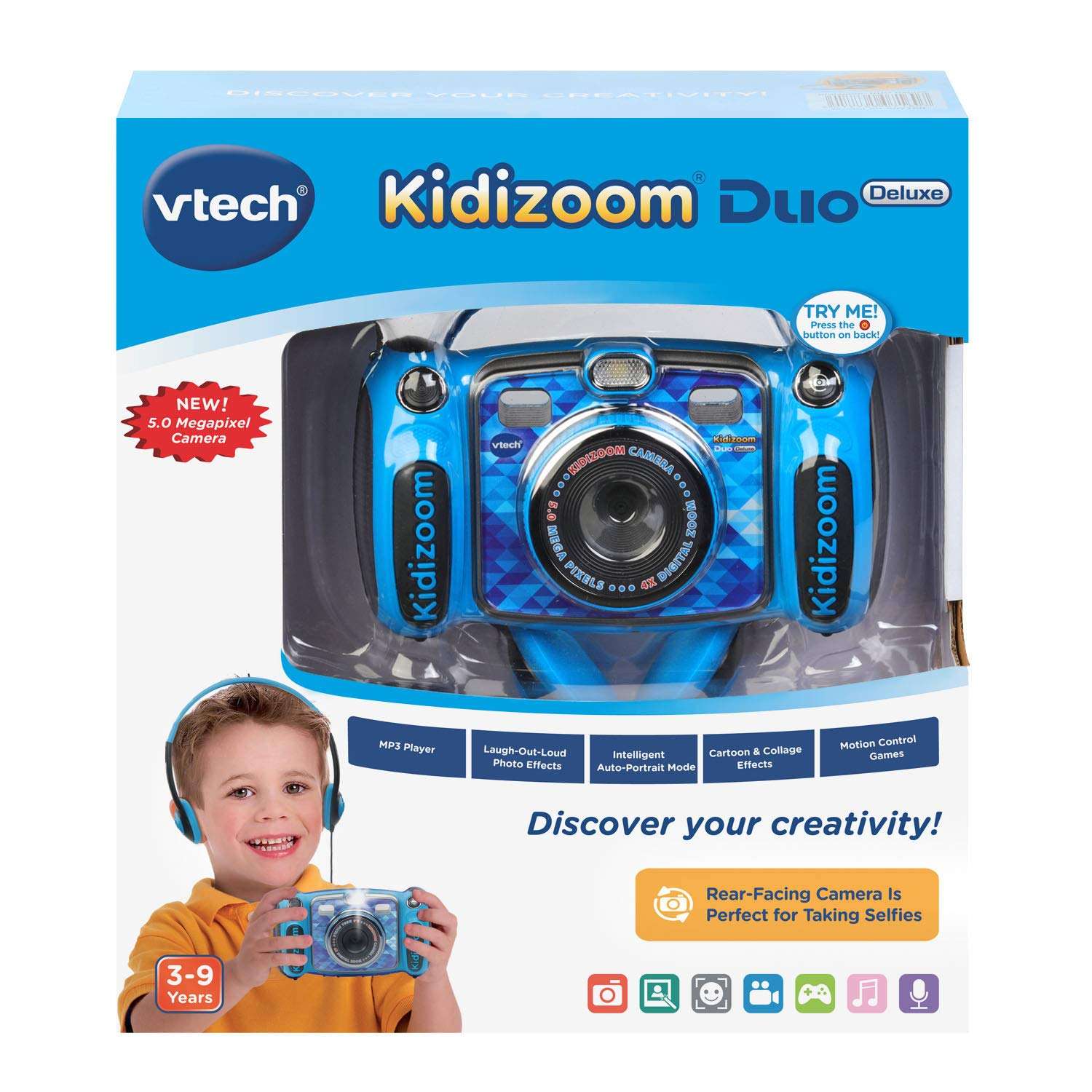 VTech Kidizoom Duo 5.0 Deluxe Digital Selfie Camera with MP3 Player and Headphones, Blue - Image 7