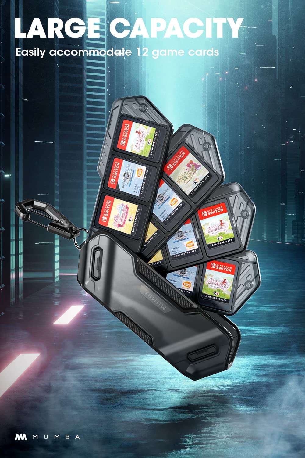 Mumba 12 Switch Game Card Case Holder for Nintendo Switch Game Cards, Portable and Exquisite Protective Hard Shell with 4 Layer Rotatable Holder for Nintendo Switch 2/Switch/Switch OLED/Lite (Black) - Image 3